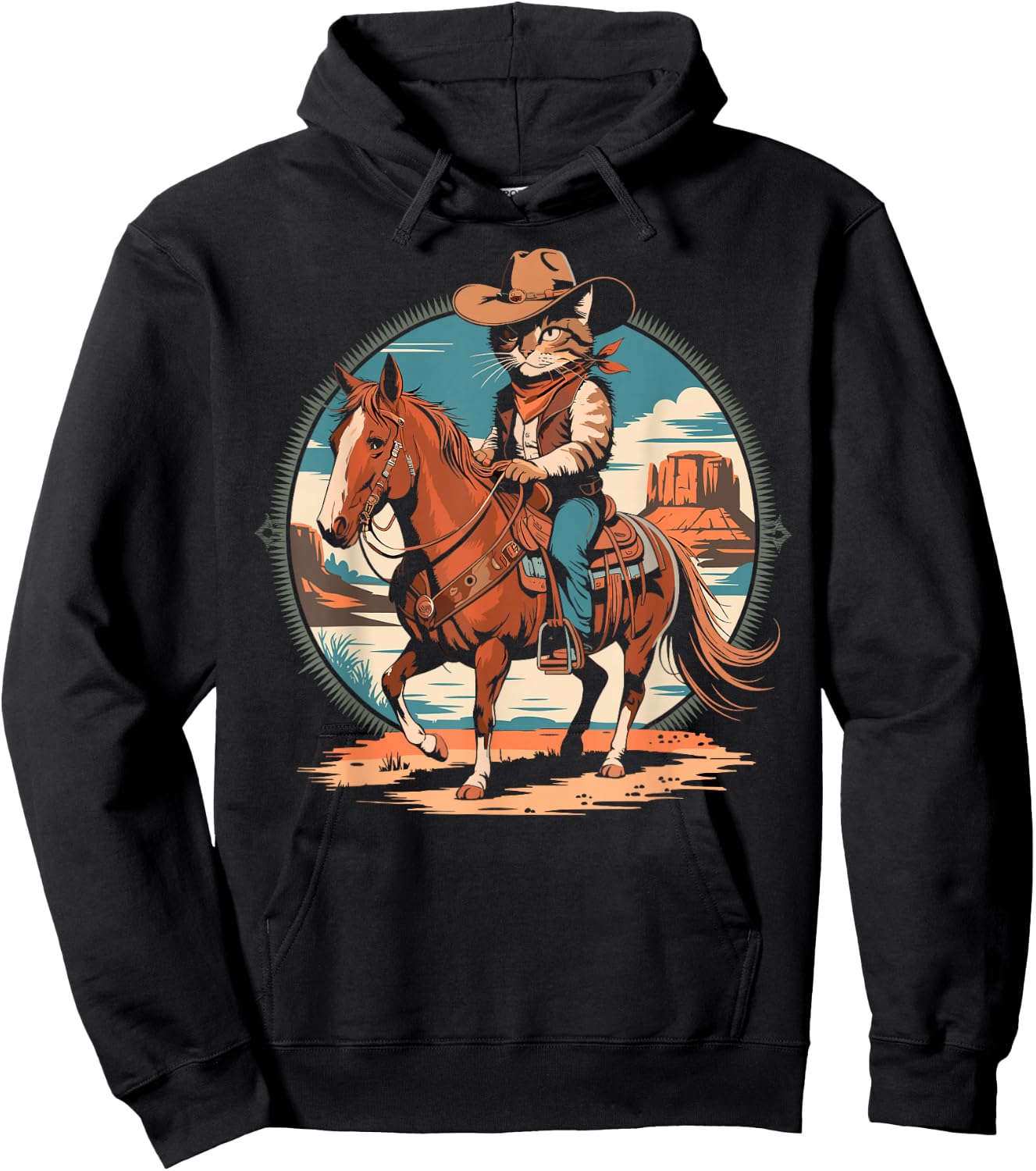 Cowboy Cat Horse Rider Western Texas Meowdy Funny Cats Lover Hoodie - Hoodie | Black