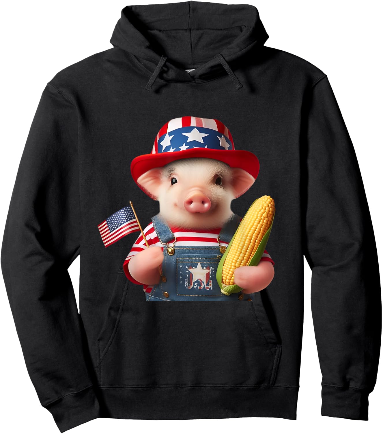 4th of July Pig American Us Flag Patriotic Corn 4th of July Hoodie - Hoodie | Black