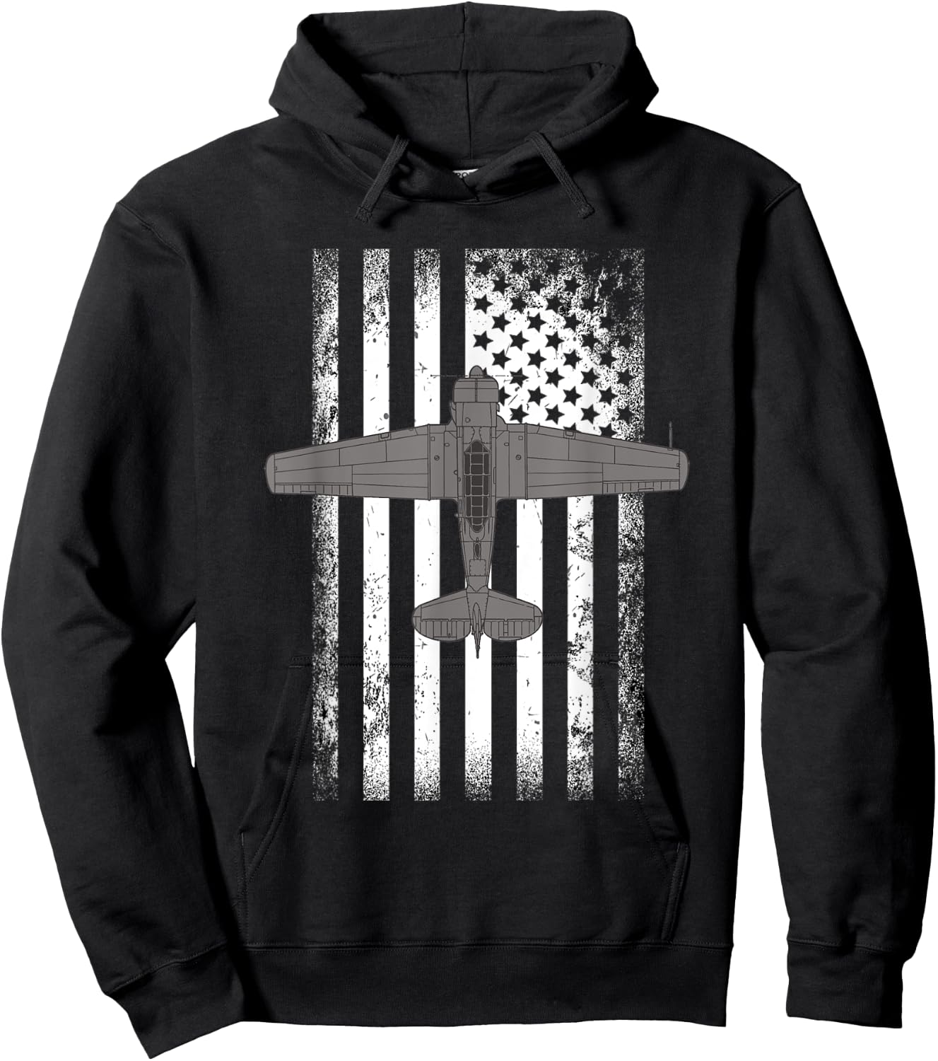 T-6 Texan WWII American Flag Plane Men Hoodie - Hoodie | Black