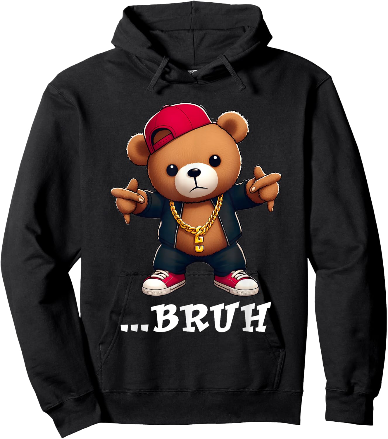 Bruh Meme Hip Hop Teddy Bear Life Street Style Teenager Hoodie - Hoodie | Black