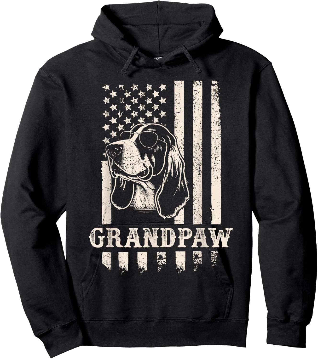 Grandpaw Basset Hound American Flag Sunglasses Retro Grandpa Hoodie - Hoodie | Black