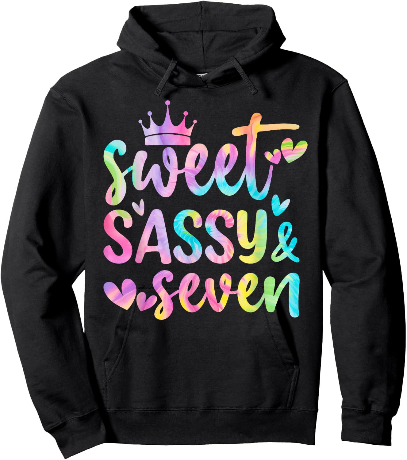 Sweet Sassy and Seven Girls Birthday Tie Dye 7 Year Old Kids Hoodie - Hoodie | Black