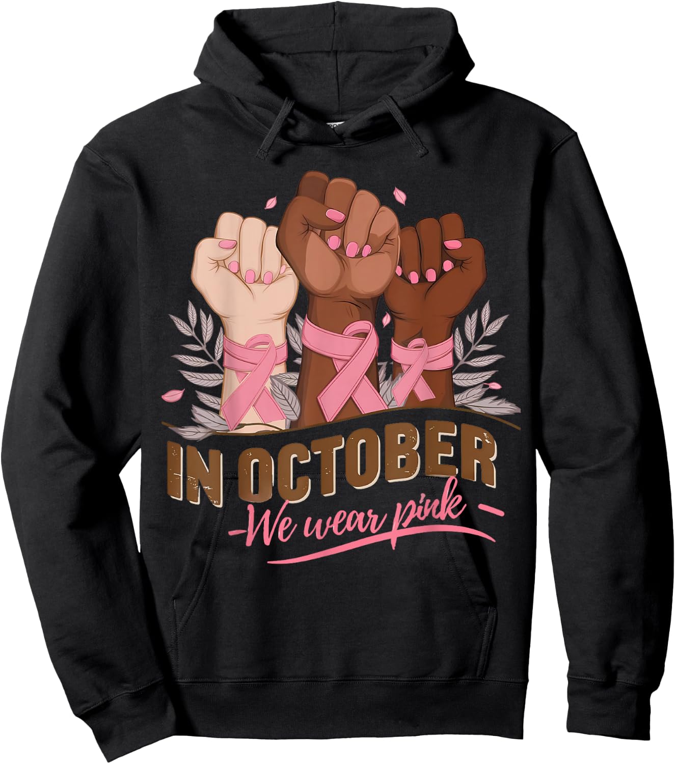 October We Wear Pink Halloween Breast Cancer Awareness Hoodie - Hoodie | Black