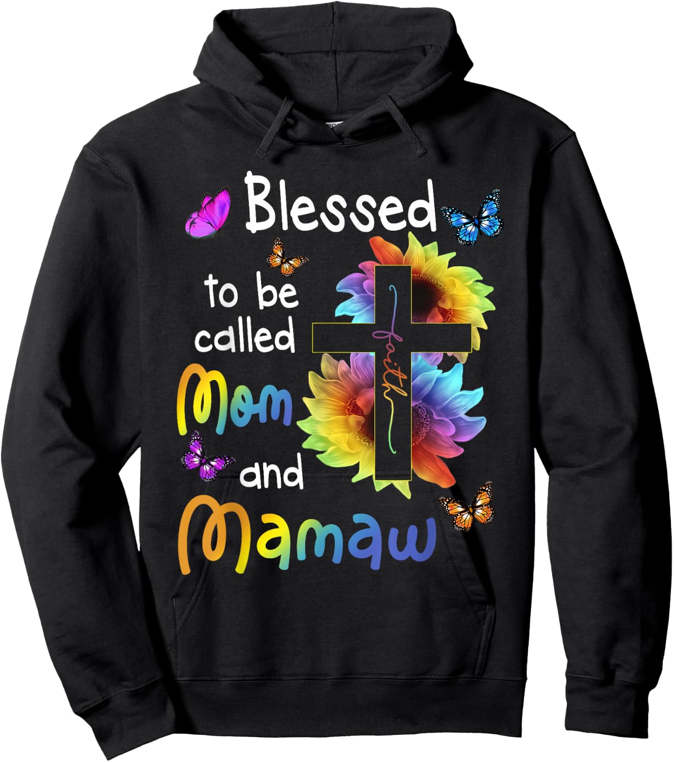 Blessed To Be Called Mom And Mamaw Christian Cross Hoodie - Hoodie | Black