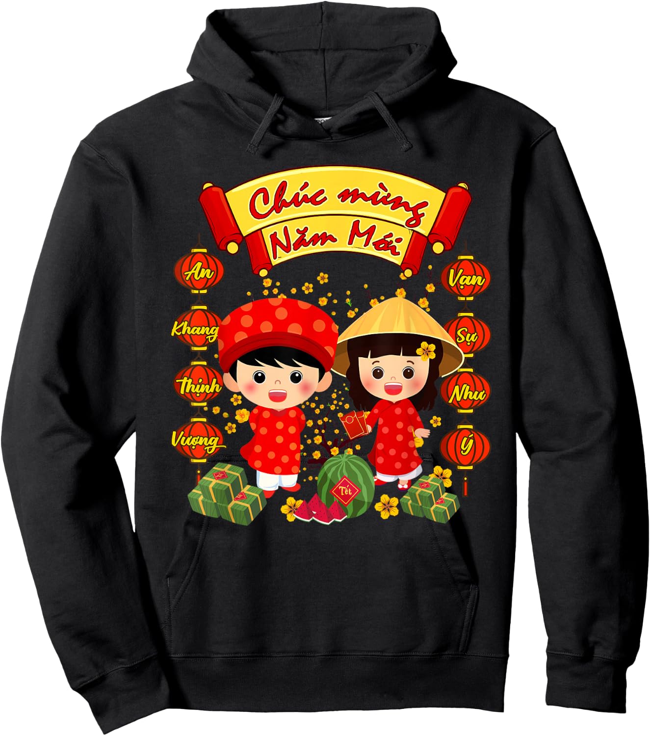 Chuc Mung NAM Moi Boy Girl Ao Dai Vietnamese TET Li Xi Me Hoodie - Hoodie | Black