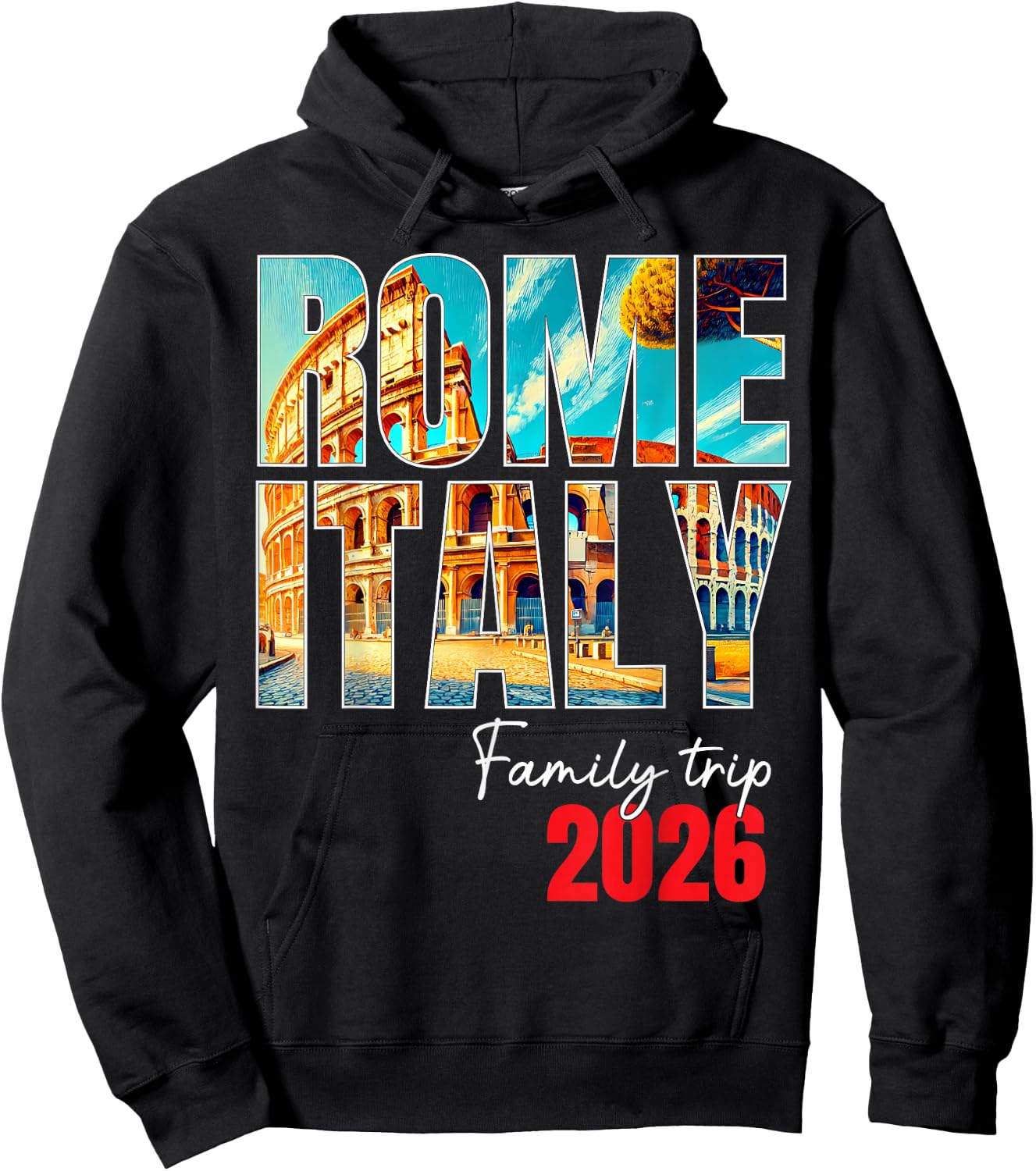 Rome Italy Family Trip 2026 Europe Vacation Colosseum Crew Hoodie - Hoodie | Black