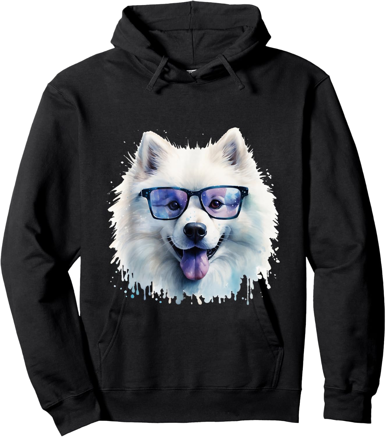 Samoyed Dog Wearing Glasses Watercolour Hoodie - Hoodie | Black