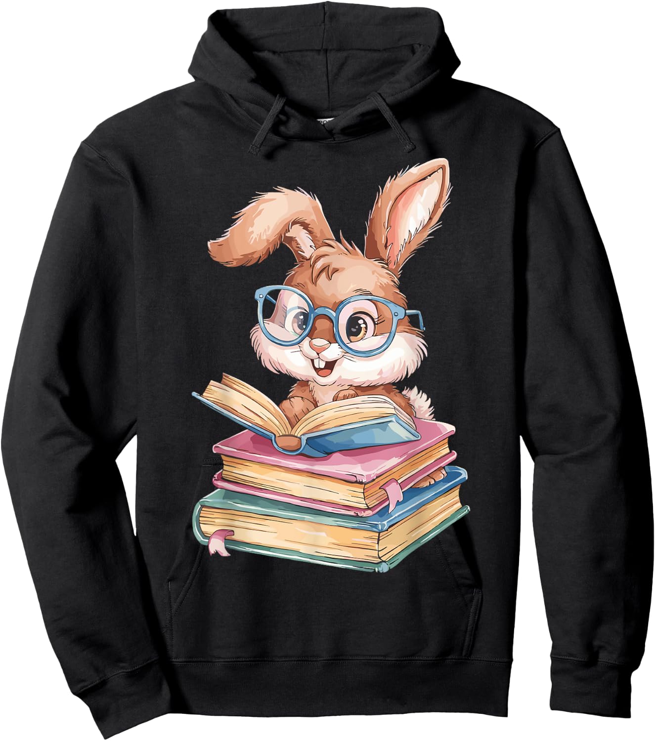 Bunny Rabbit Reading Books Funny Rabbit Books Bunny Reader Hoodie - Hoodie | Black