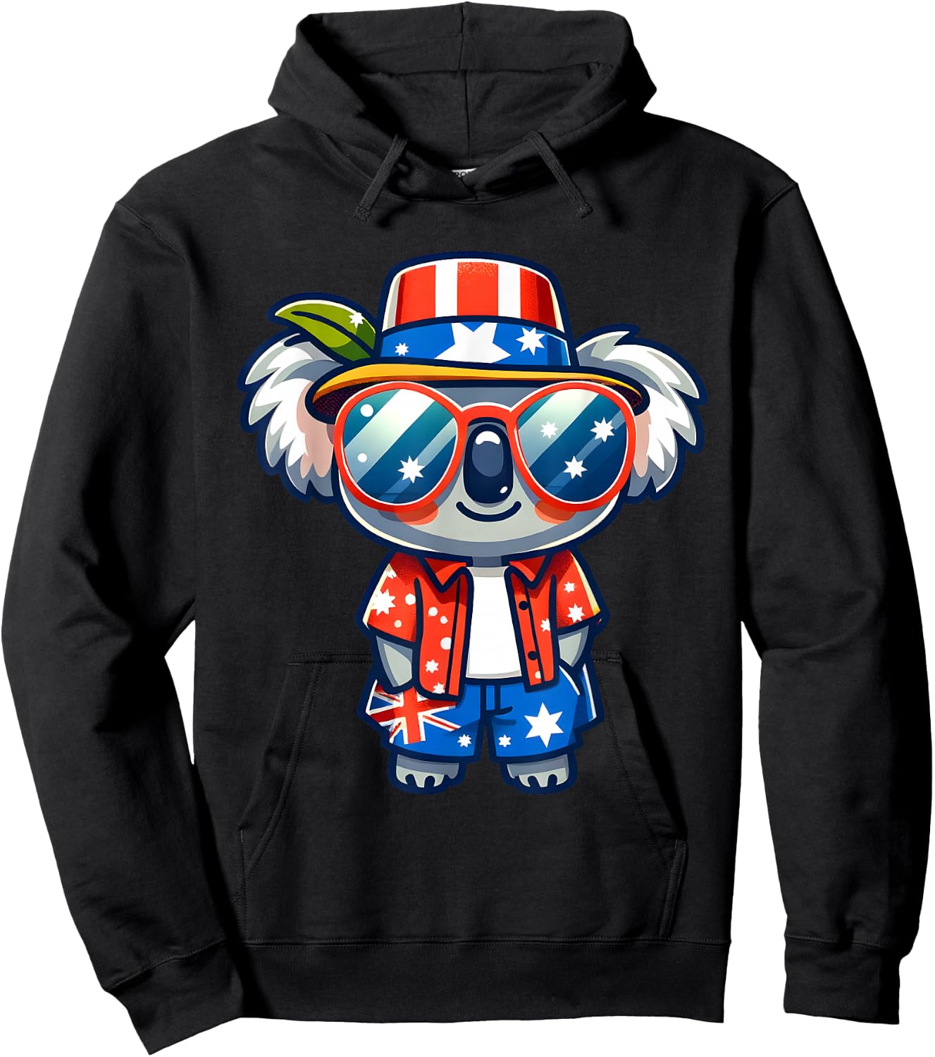 Koala USA Flag Australia Day Australian Flag Born Adult Kids Hoodie - Hoodie | Black