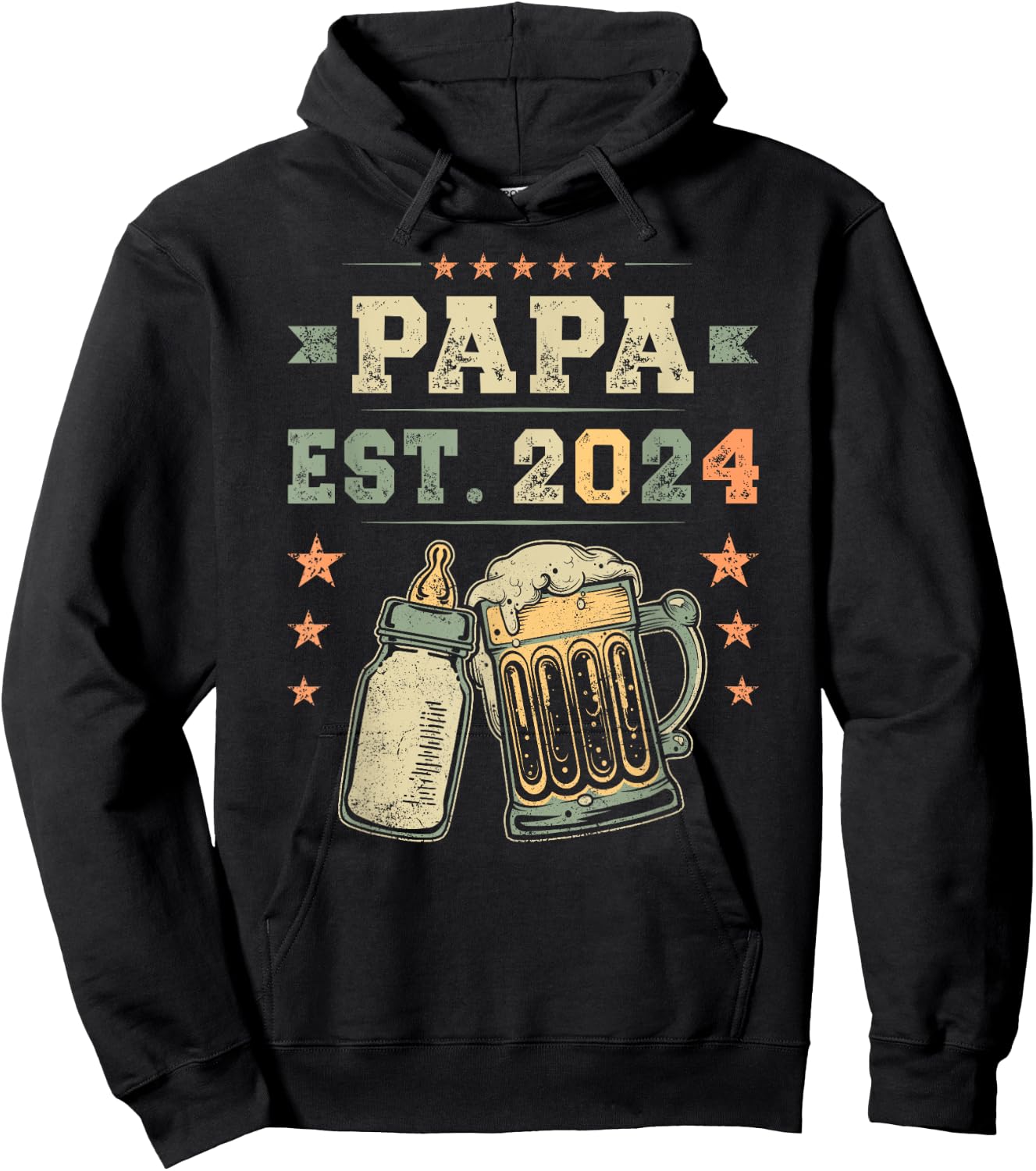 Papa Est. 2024, Neuer Vater, Junger Papa, Erstes Mal Papa Hoodie - Hoodie | Black