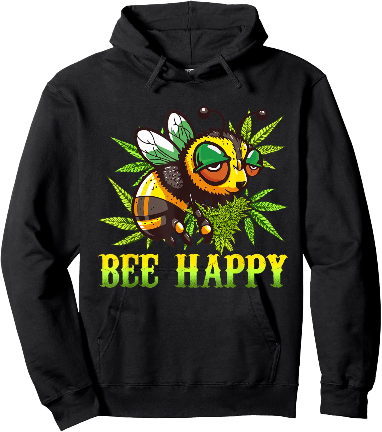 Funny Bee Happy Cannabis Weed Lover Marijuana 420 Day Hoodie - Hoodie | Black
