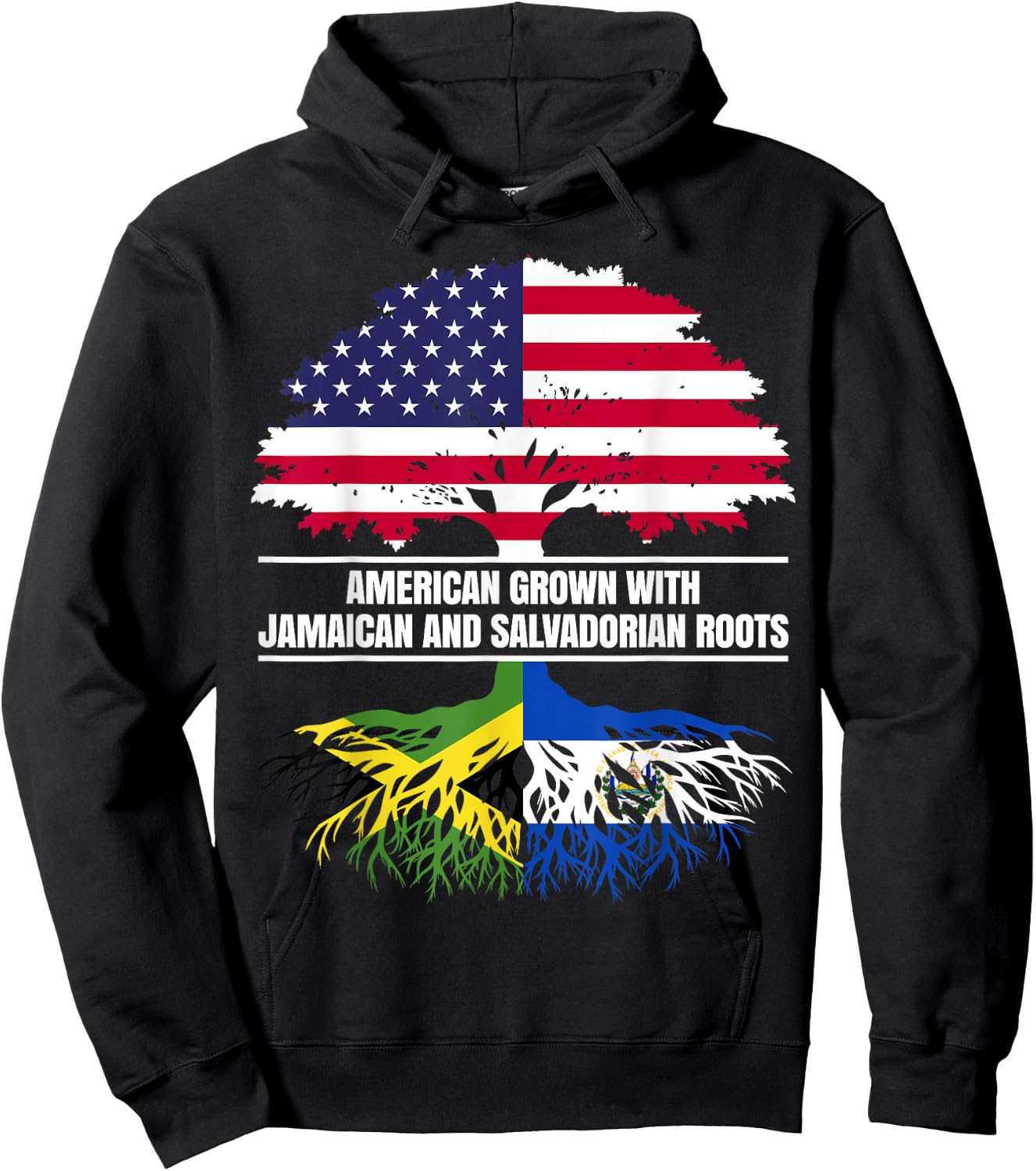 American Grown with Flag Heritage Jamaican Salvadorian Roots Hoodie - Hoodie | Black