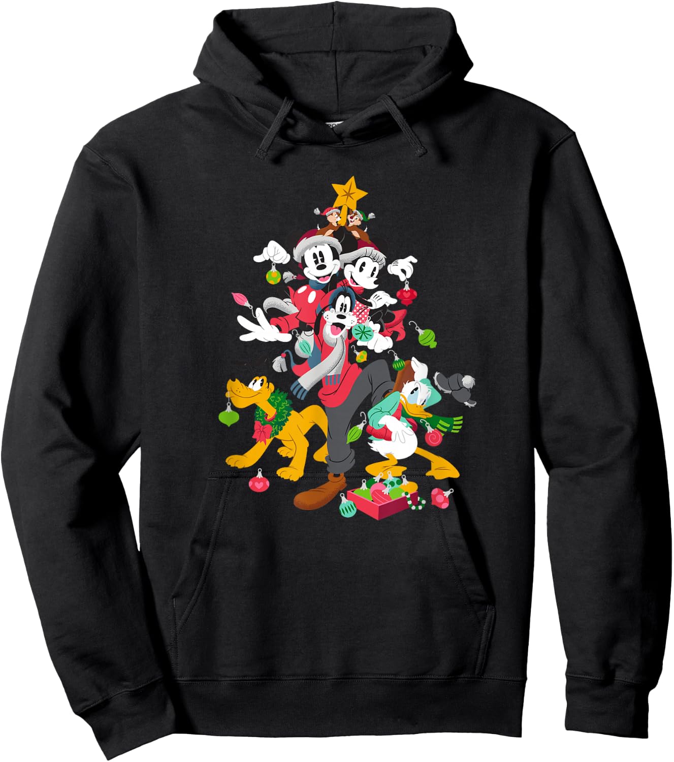 Disney Mickey Minnie Goofy Pluto Chip Dale Christmas Tree Hoodie - Hoodie | Black