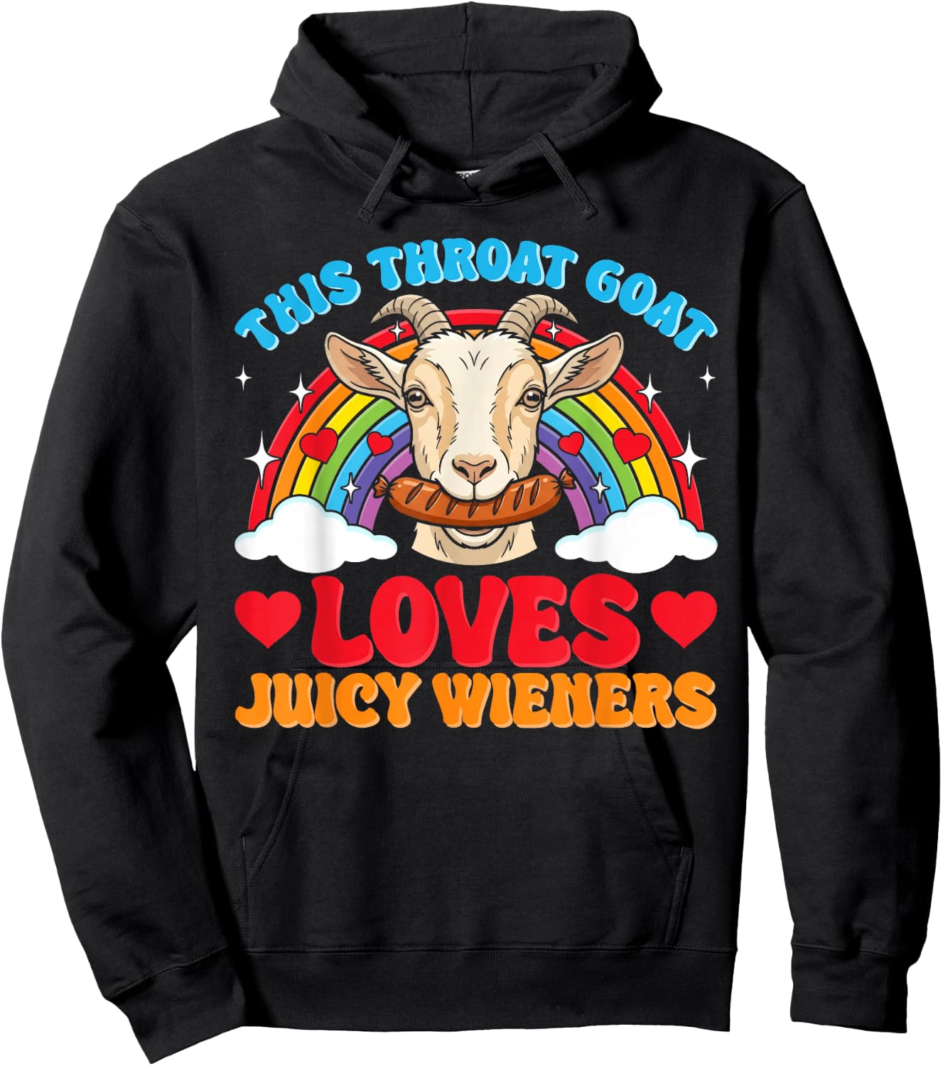 Inappropriate Funny Goat Swallows Juicy Wieners Adult Humor Hoodie - Hoodie | Black