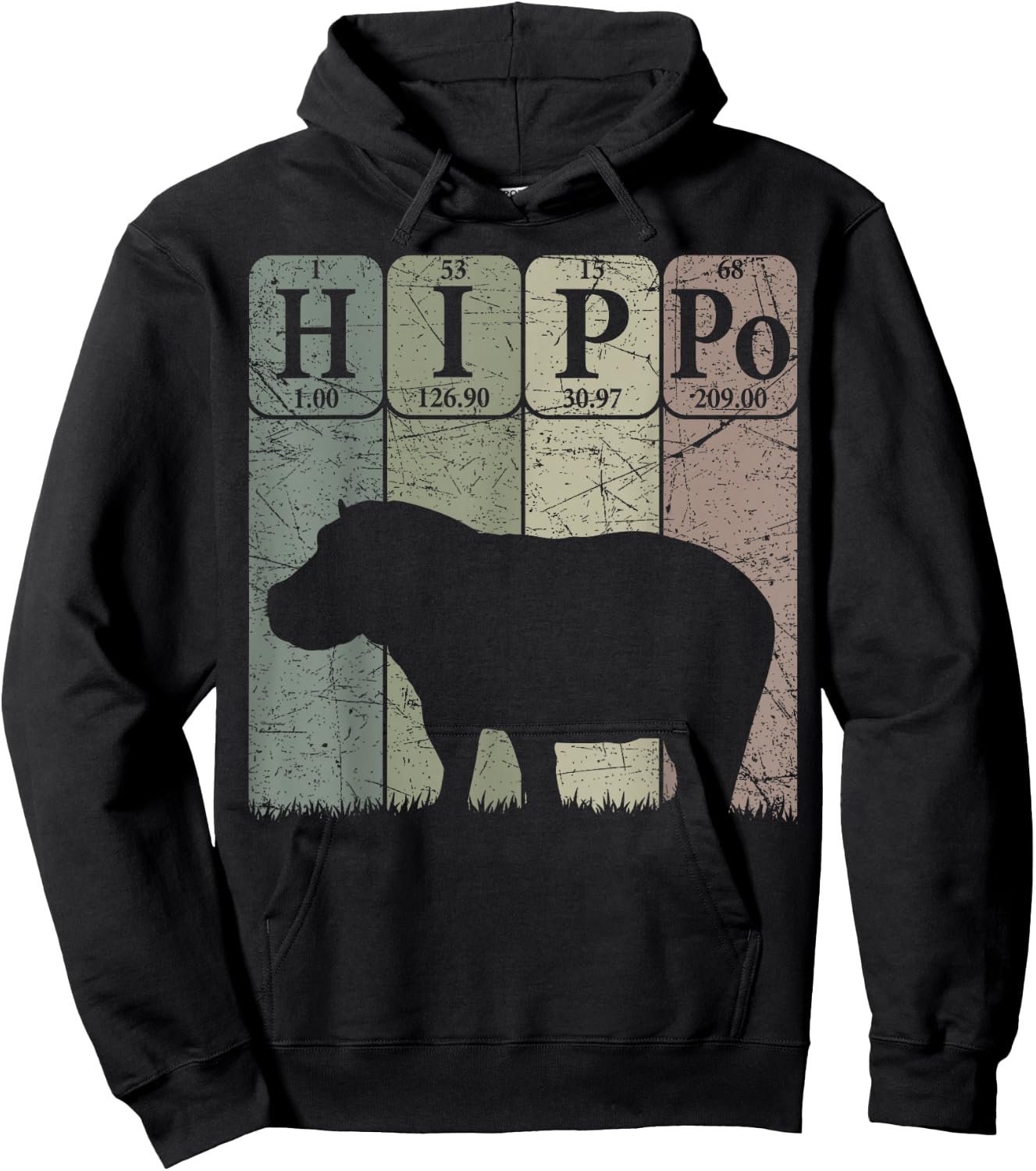 Hippo Periodic Table Elements Rhino Lover Hippopotamus Retro Hoodie - Hoodie | Black