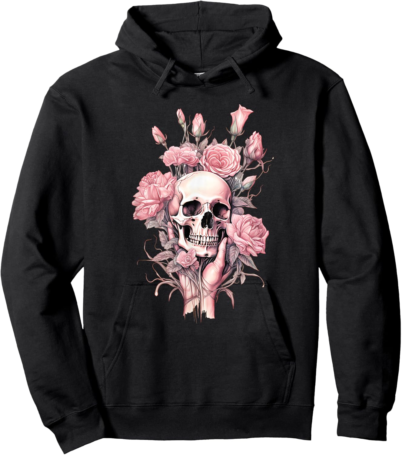 Rose Skull Skeleton Design for Girls & Women in Pink , black Hoodie - Hoodie | Black