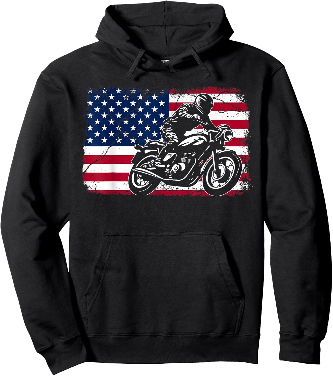 American Flag Biker Motorcycle USA Flag 4th of July Boys Men Hoodie - Hoodie | Black