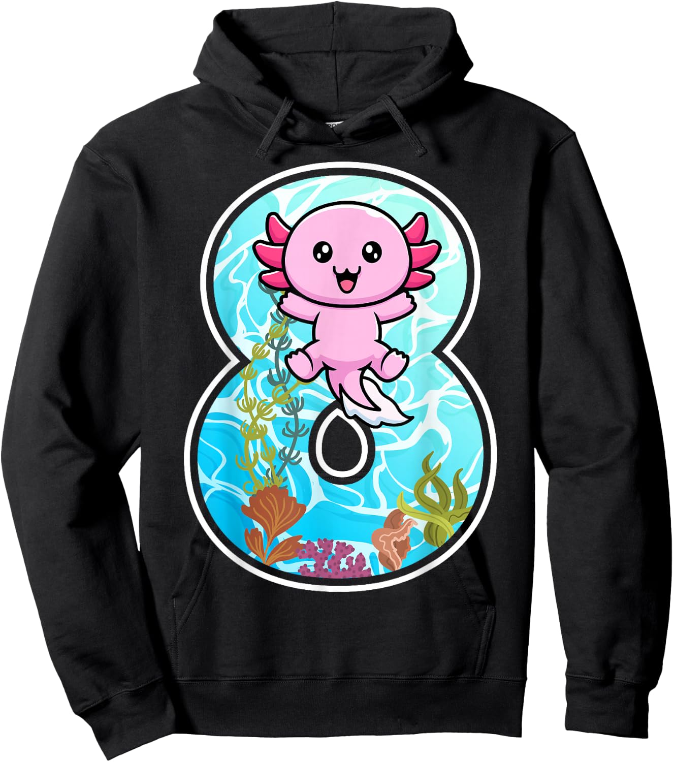Kids 8 Years Old Birthday Axolotl Lover 8th Birthday Party Hoodie - Hoodie | Black