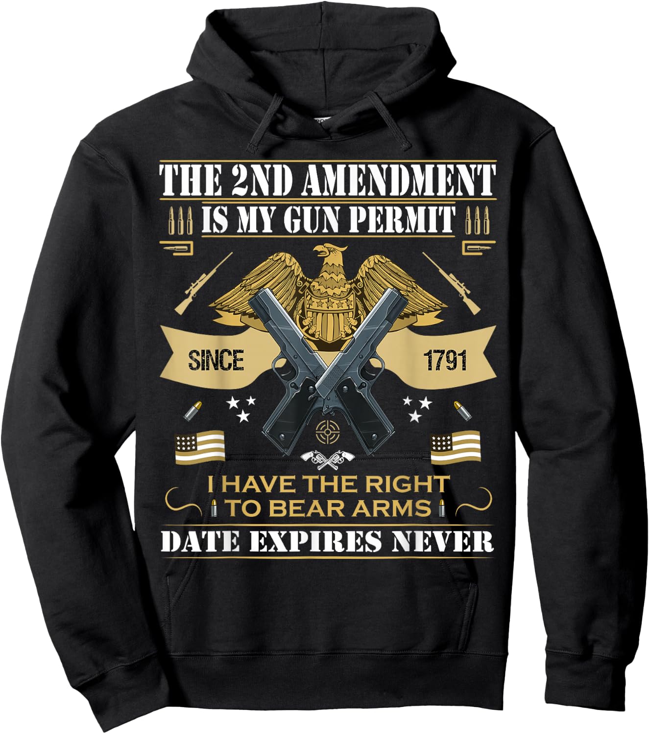 Pro Gun Second Amendment is My Gun Permit USA American Flag Hoodie - Hoodie | Black