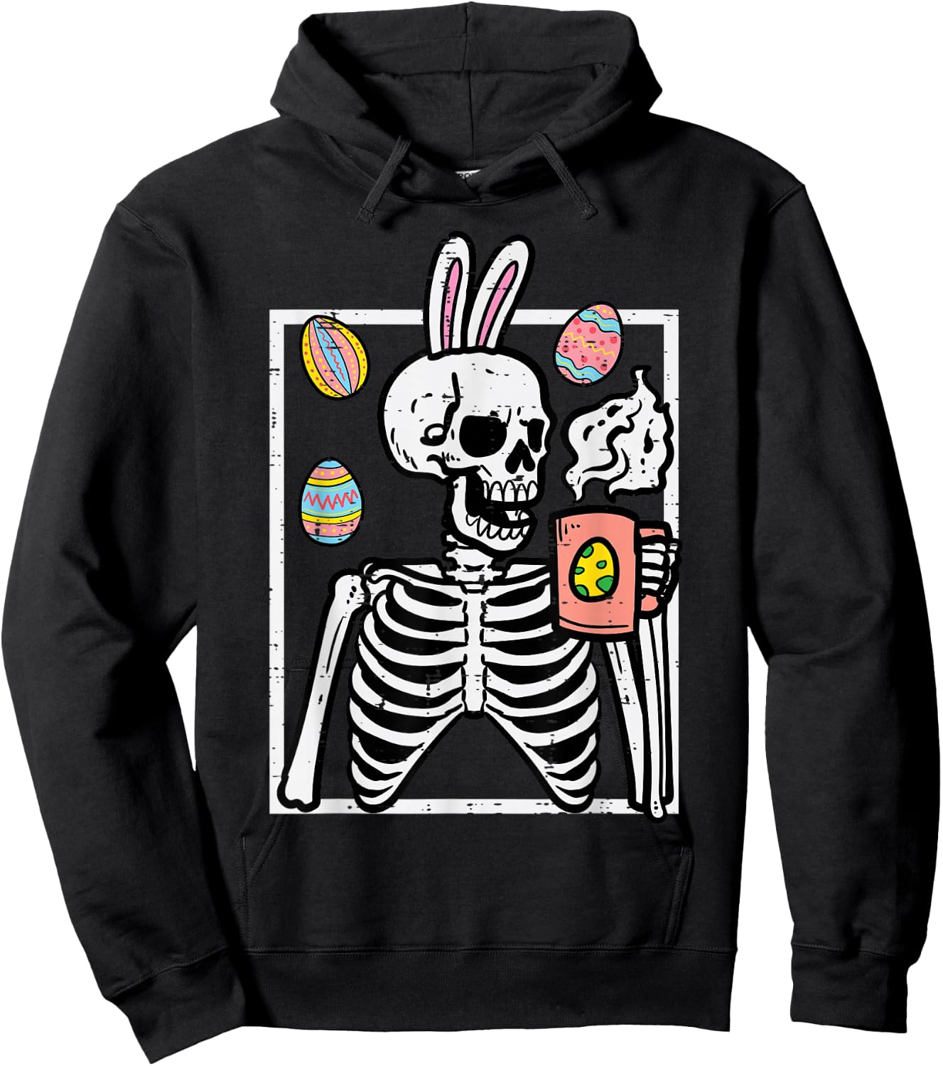 Easter Skeleton Bunny Coffee Rabbit Men Women Kids Teens Hoodie - Hoodie | Black