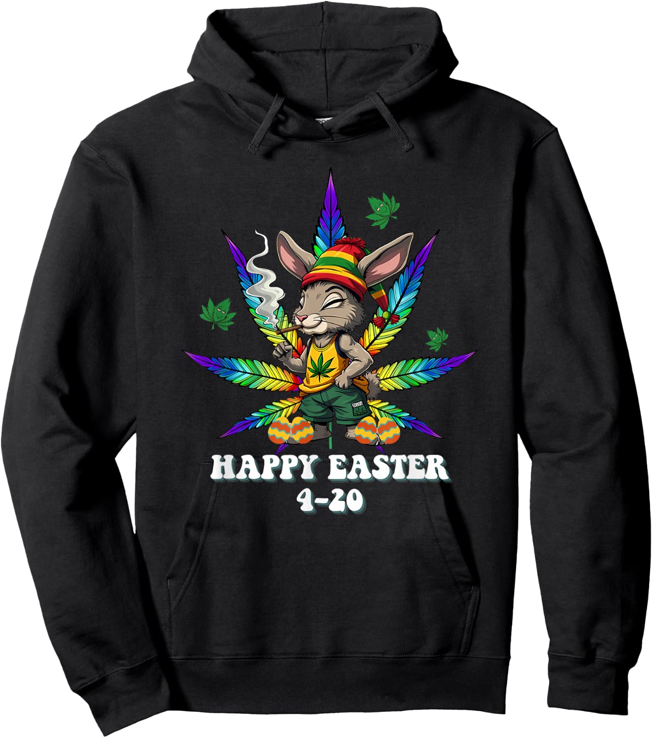 Stoned Easter Bunny With Joint 4/20 Marijuana Easter 420 Hoodie - Hoodie | Black