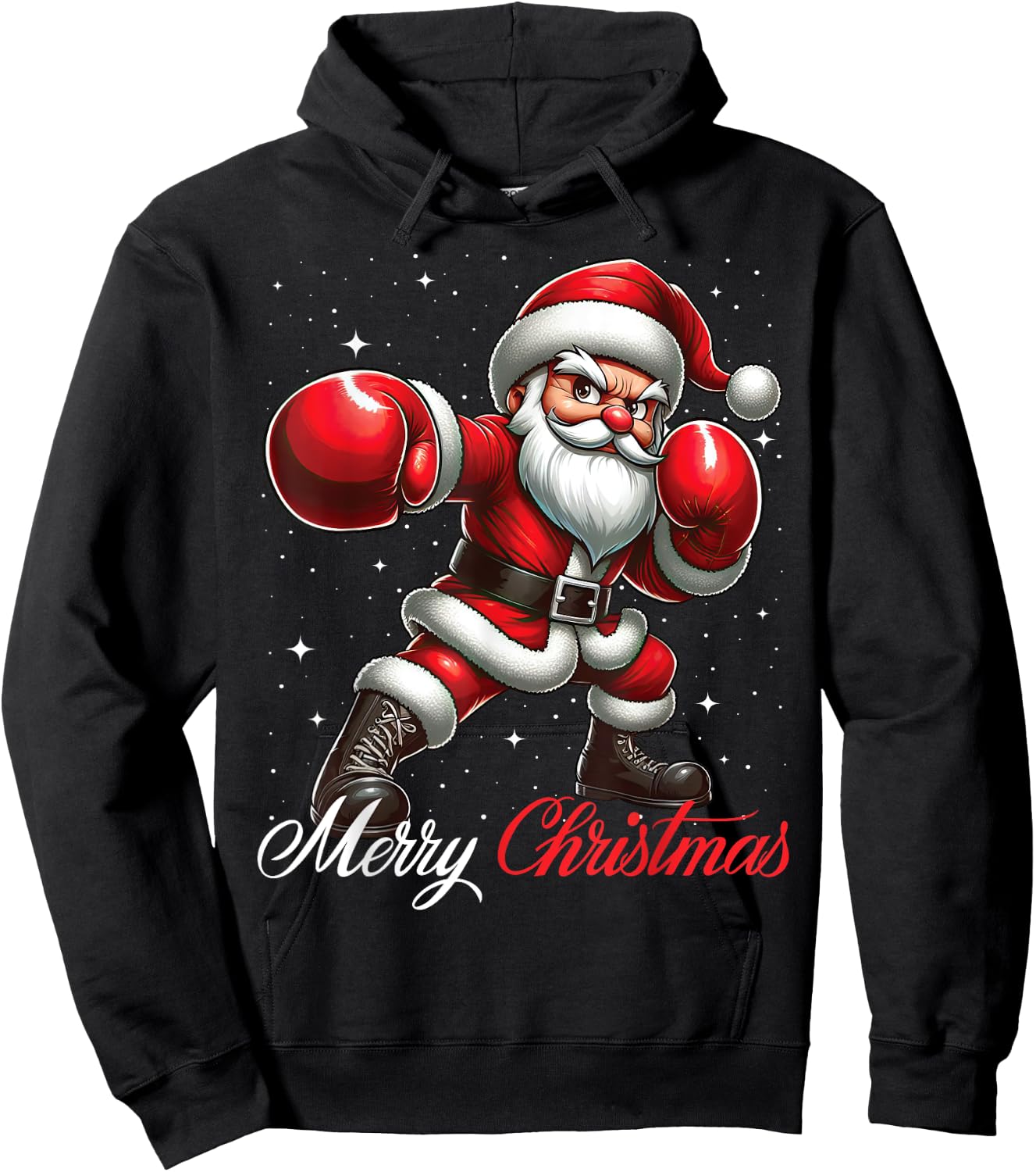 Santa Claus Boxing Boxer Martial Arts Merry Christmas Snow Hoodie - Hoodie | Black