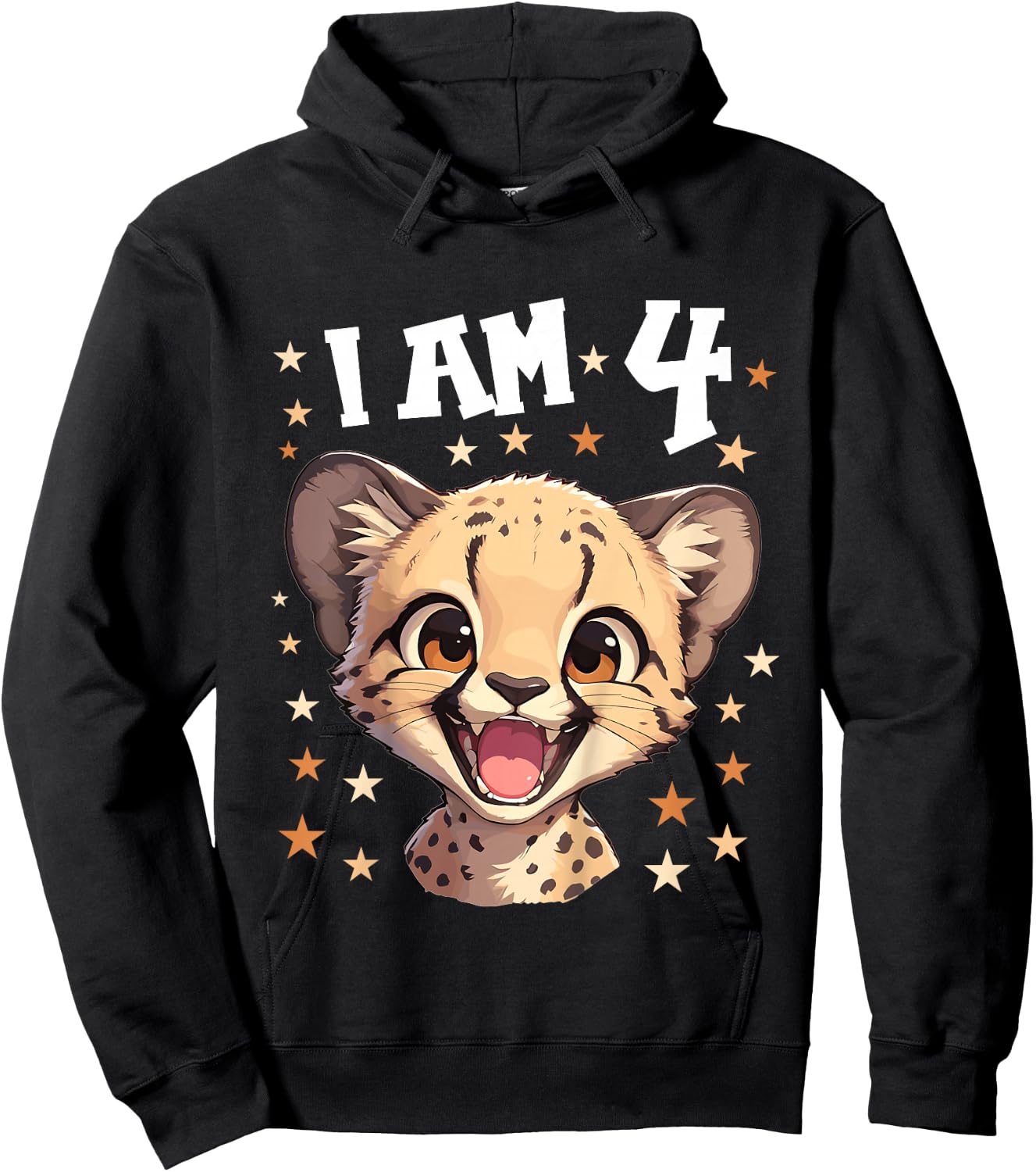 Kids 4 Years old 4 birthday Cheetahs Boy Girl Cheetah Hoodie - Hoodie | Black