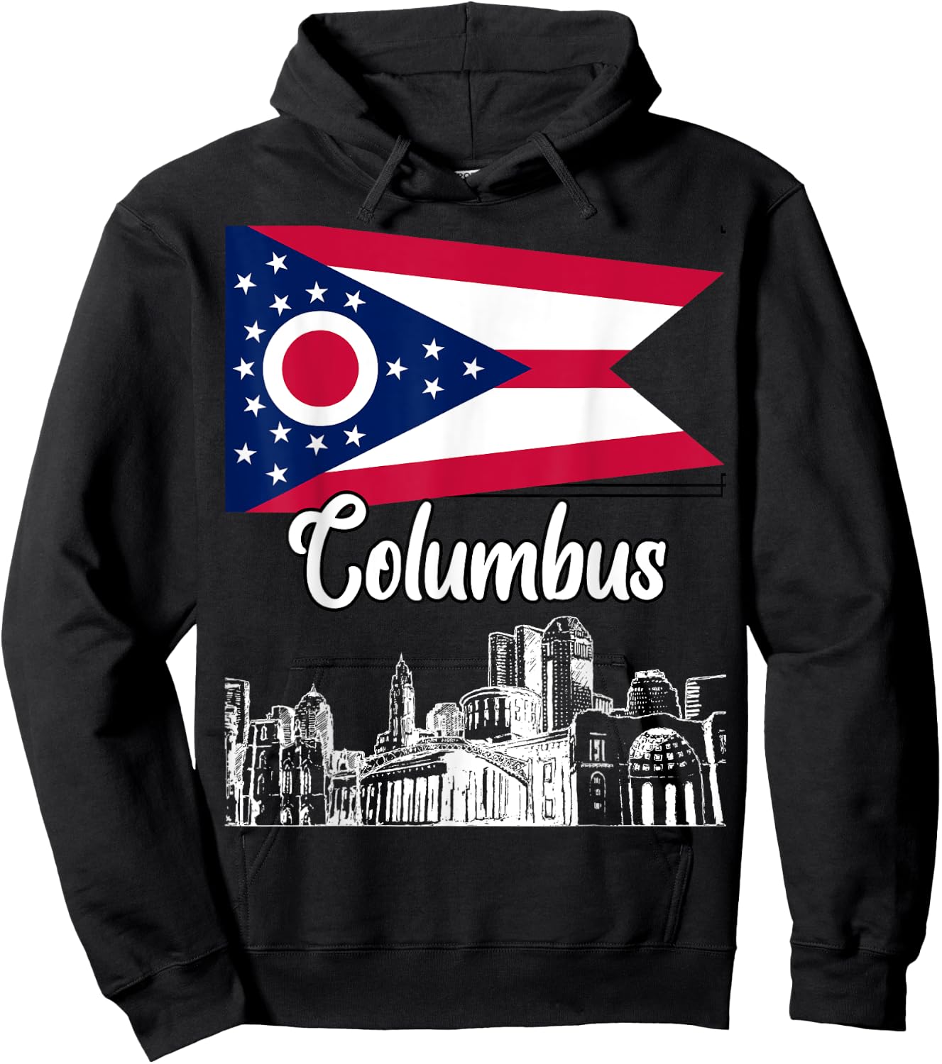 Columbus Ohio OH Souvenir Skyline Graphic Flag Design Hoodie - Hoodie | Black