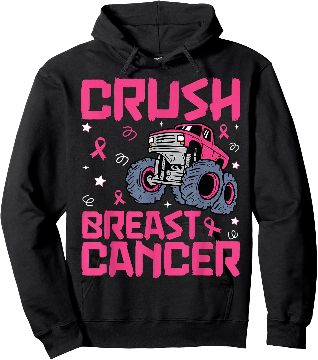 Crush Breast Cancer Awareness Monster Truck kids Boys Girls Hoodie - Hoodie | Black