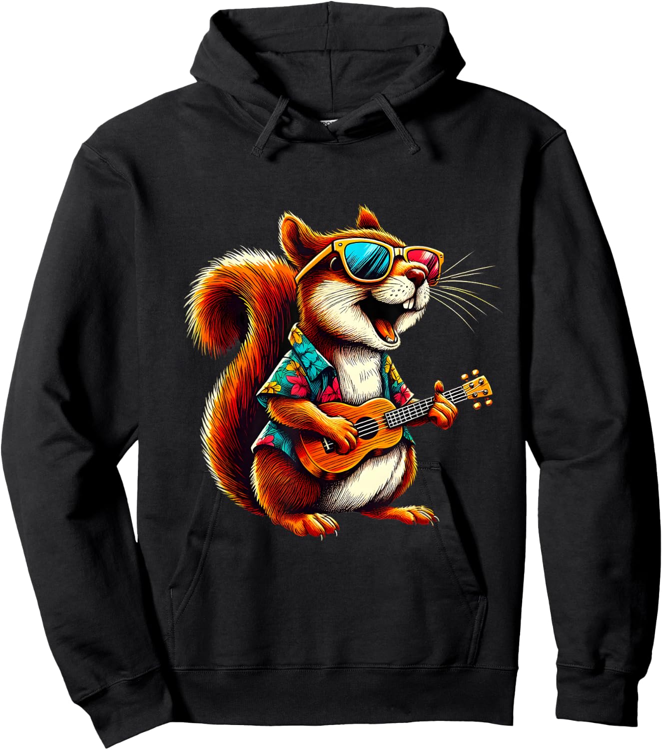 Squirrel Wearing a Hawaiian Shirt, Playing a Ukulele Hoodie - Hoodie | Black