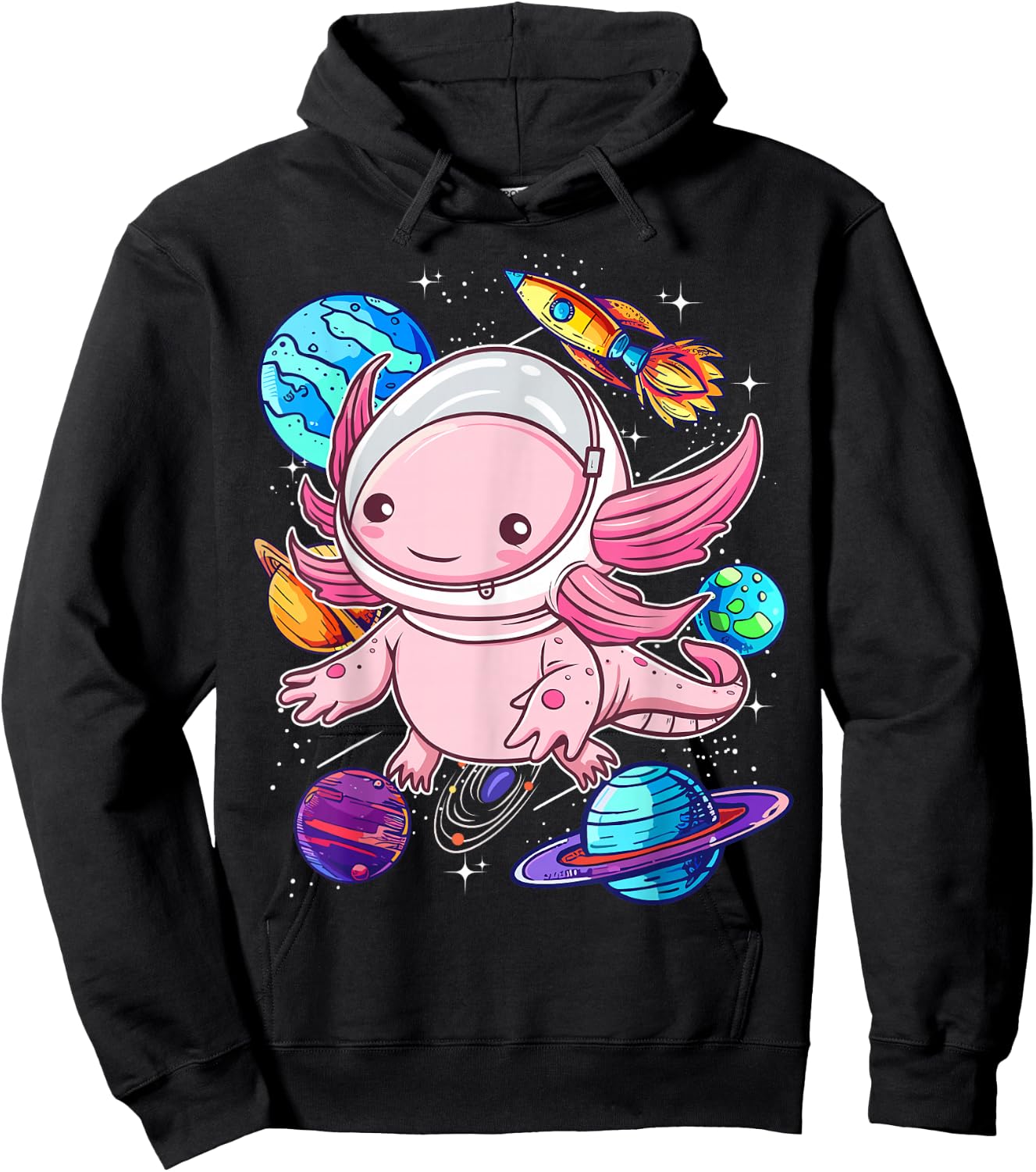 Axolotl Shirts For Girls Boys Kid Axolotl Space Shirt Kawaii Hoodie - Hoodie | Black