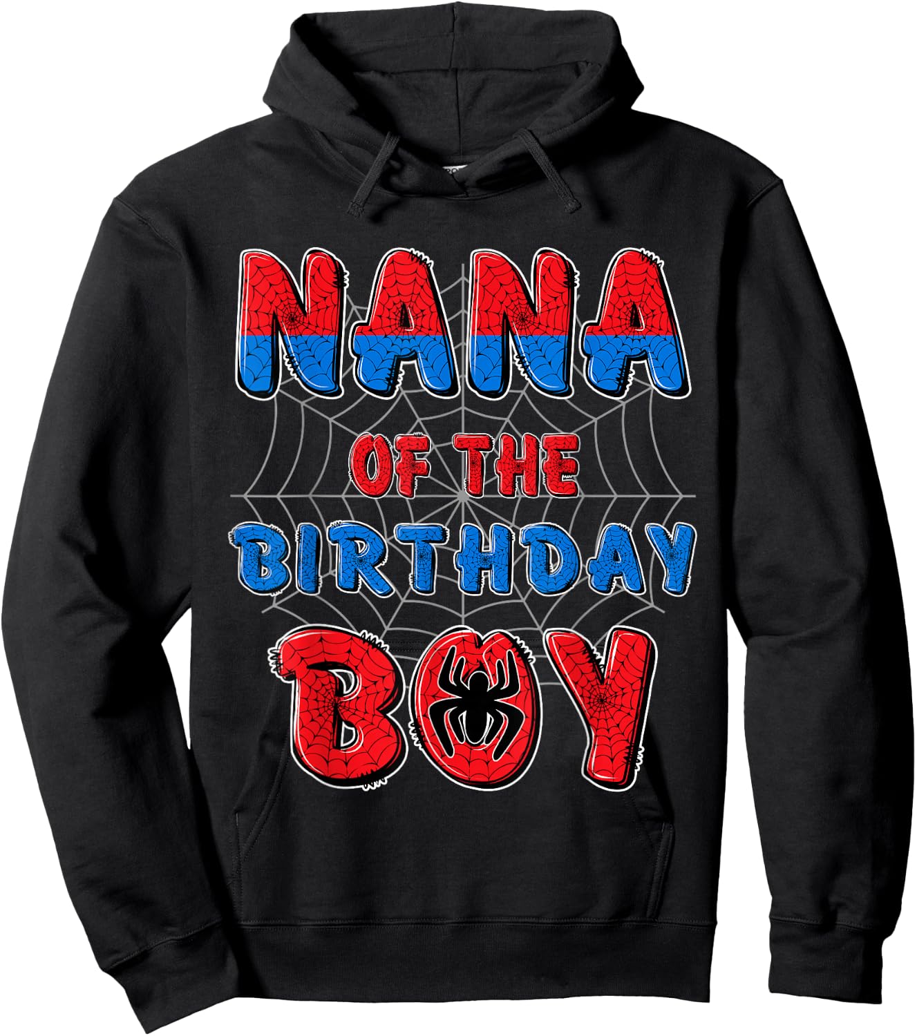 Nana of the Birthday Boy Matching Family Spider Web Party Hoodie - Hoodie | Black