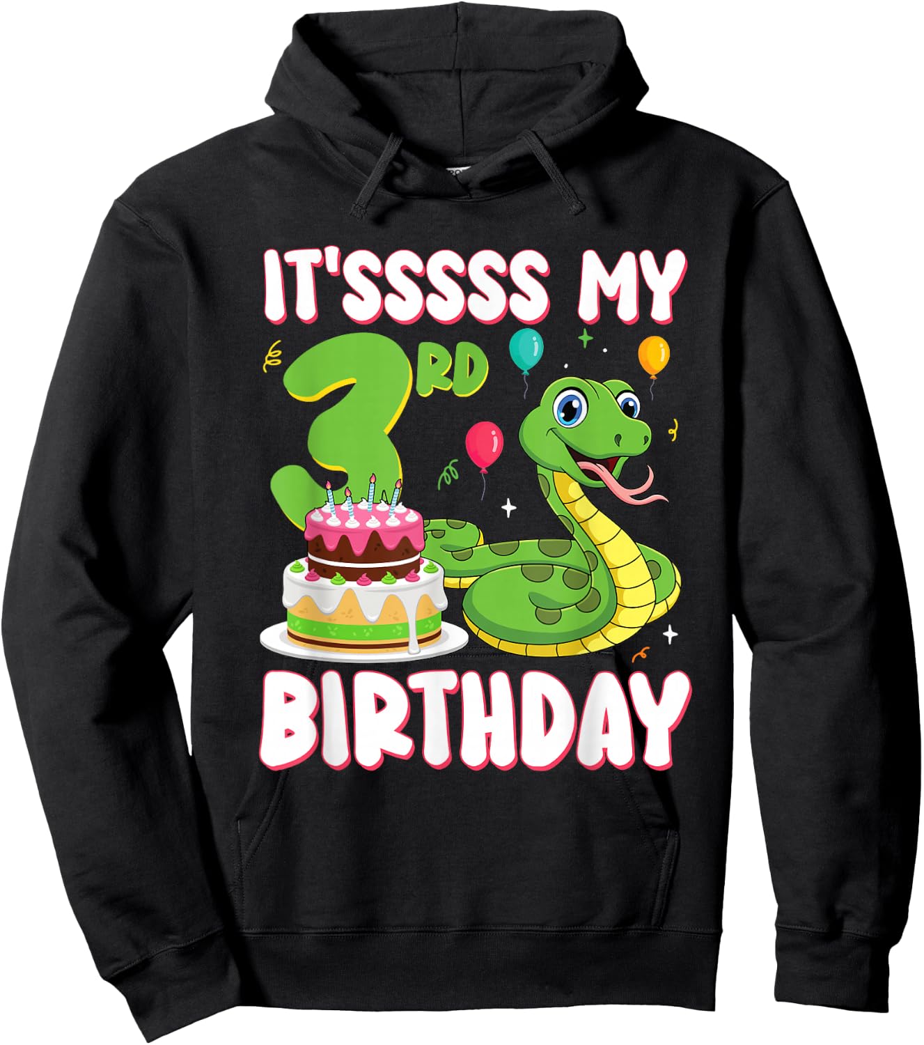 3 Year Old Snake 3rd Birthday Python Party Kids Hoodie - Hoodie | Black