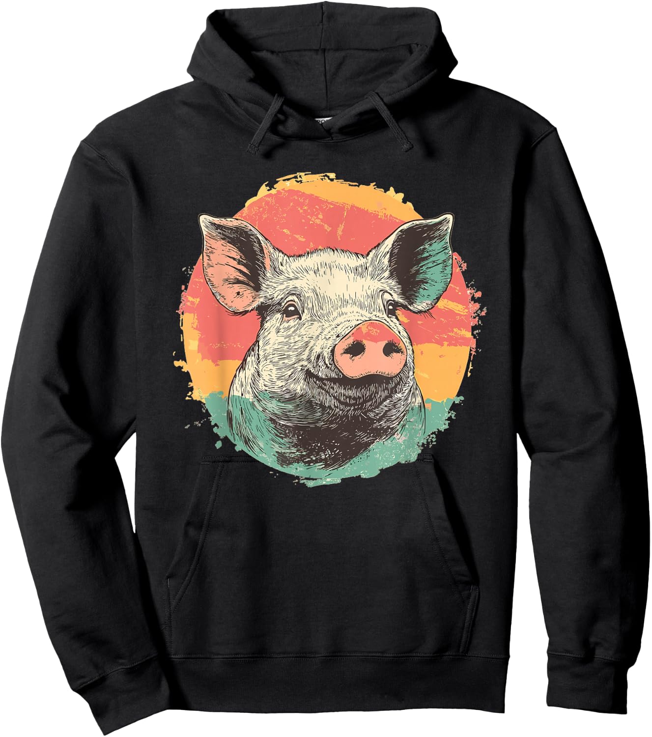 Vintage Pig Sunset Retro Farm Style Animal Hoodie - Hoodie | Black