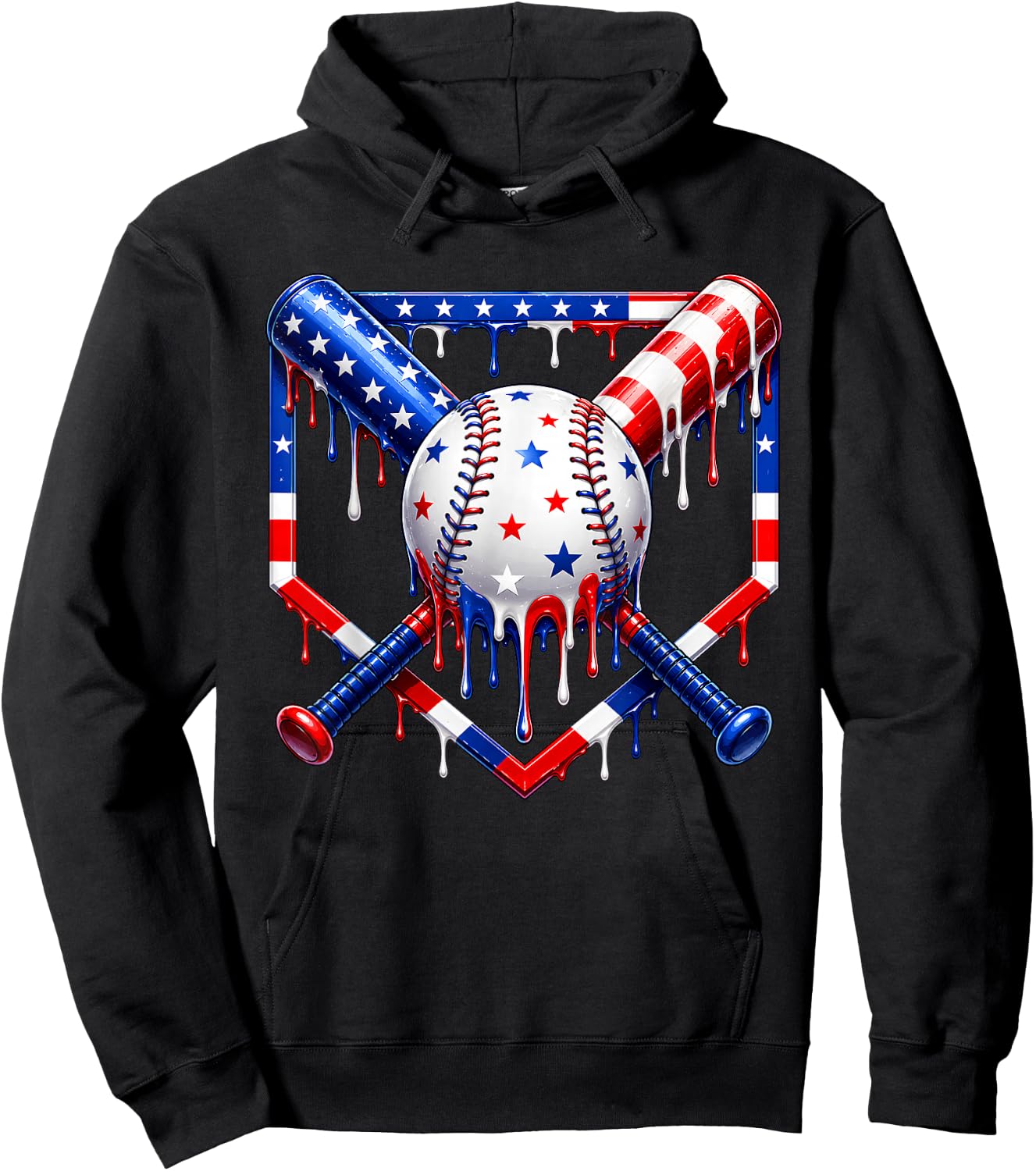 Baseball Drip Ice Cream USA Flag 4th of July Boys Youth Kids Hoodie - Hoodie | Black
