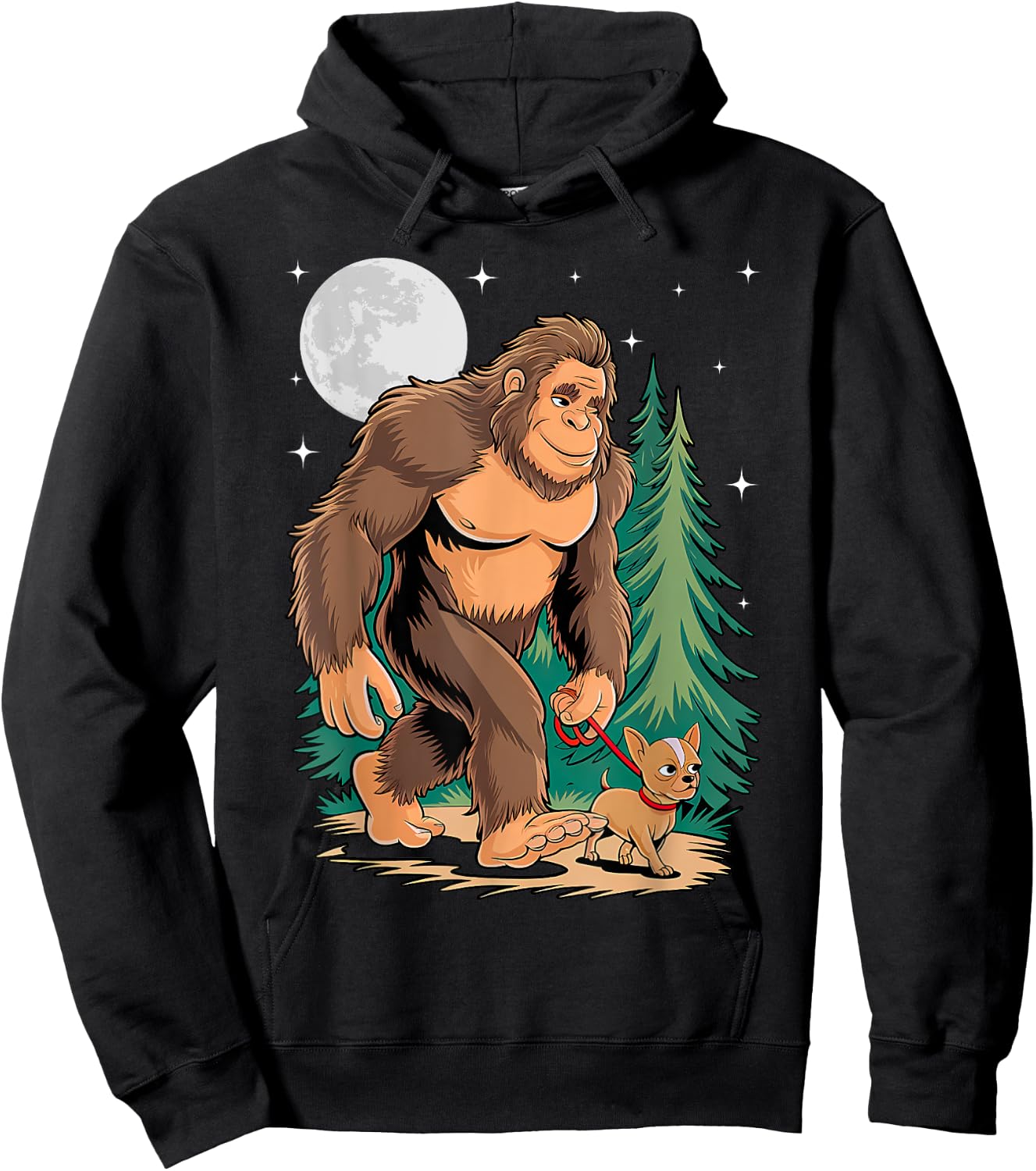 Funny Chihuahua Bigfoot Dog Walking Dog Mom Dad Kids Hoodie - Hoodie | Black