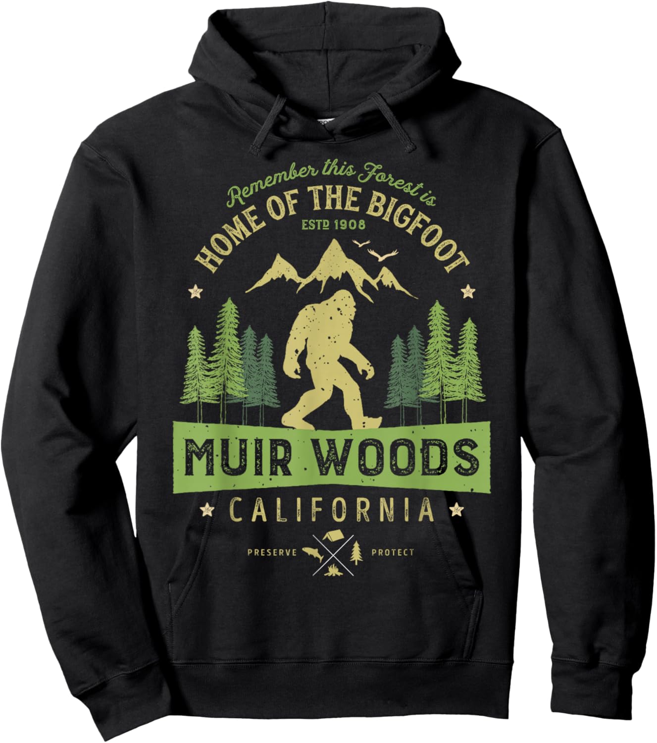 Muir Woods National Monument T Shirt California Bigfoot Park Hoodie - Hoodie | Black