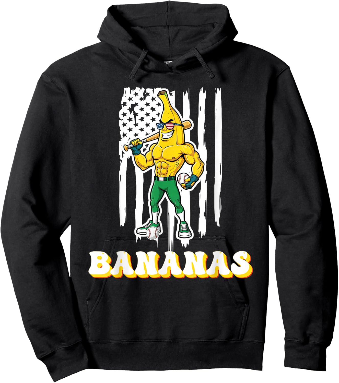 Funny Banana Drip Strong American Flag Kids Youth Boys Girls Hoodie - Hoodie | Black