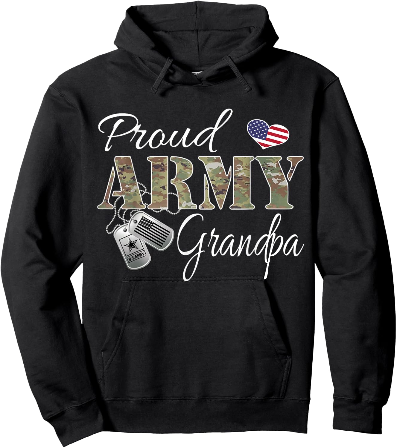 Proud Army Grandpa with Army Dog Tag US Flag Men Women Hoodie - Hoodie | Black