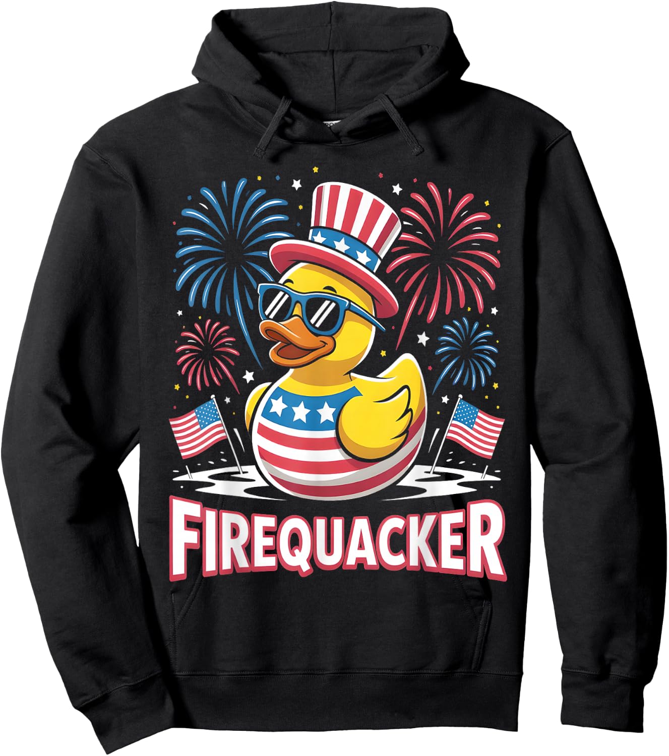 Firequacker Rubber Duck American Flag Fireworks 4th of July Hoodie - Hoodie | Black