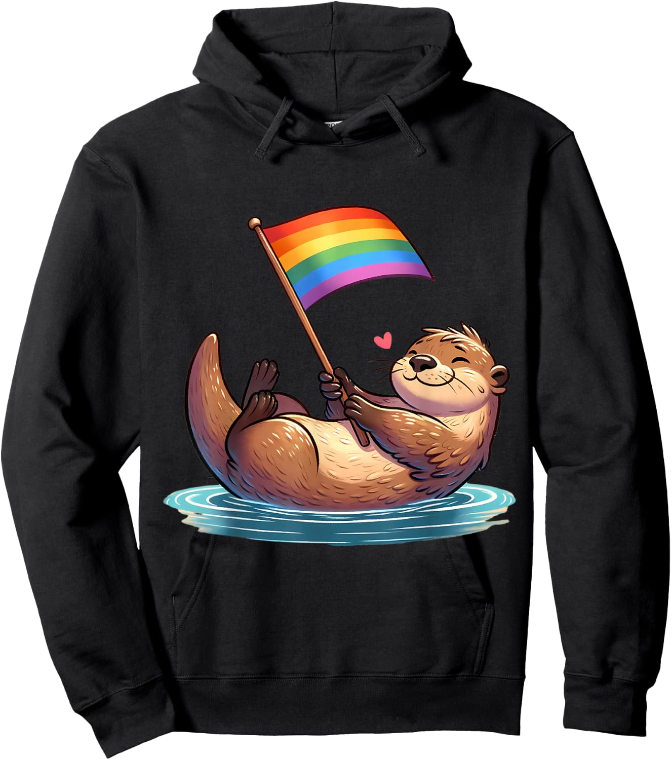 Gay Otter LGBTQ Rainbow Flag Pride Animal Hoodie - Hoodie | Black
