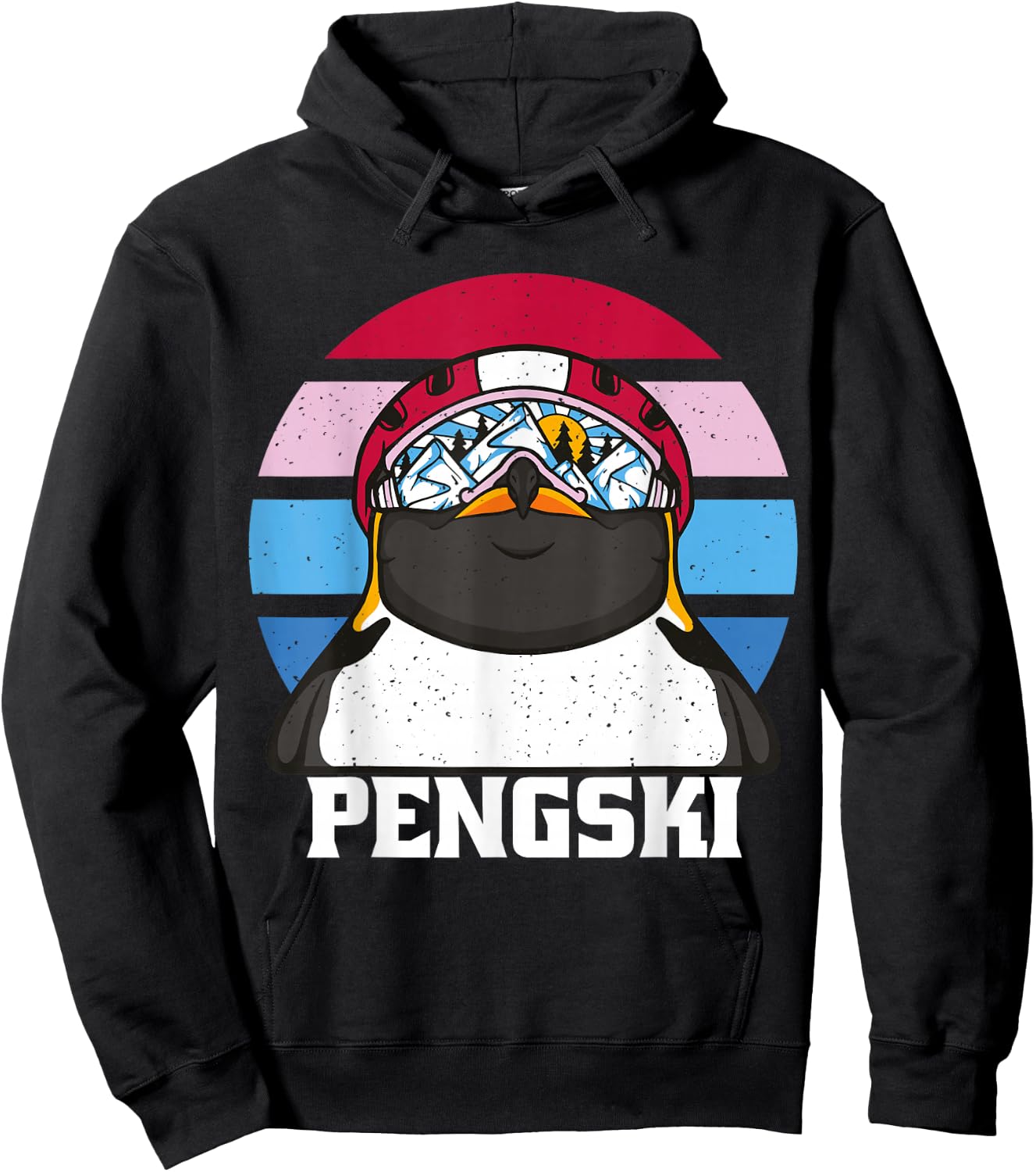 Ski Pengski Retro Vintage Funny Penguin with Ski Goggles Hoodie - Hoodie | Black