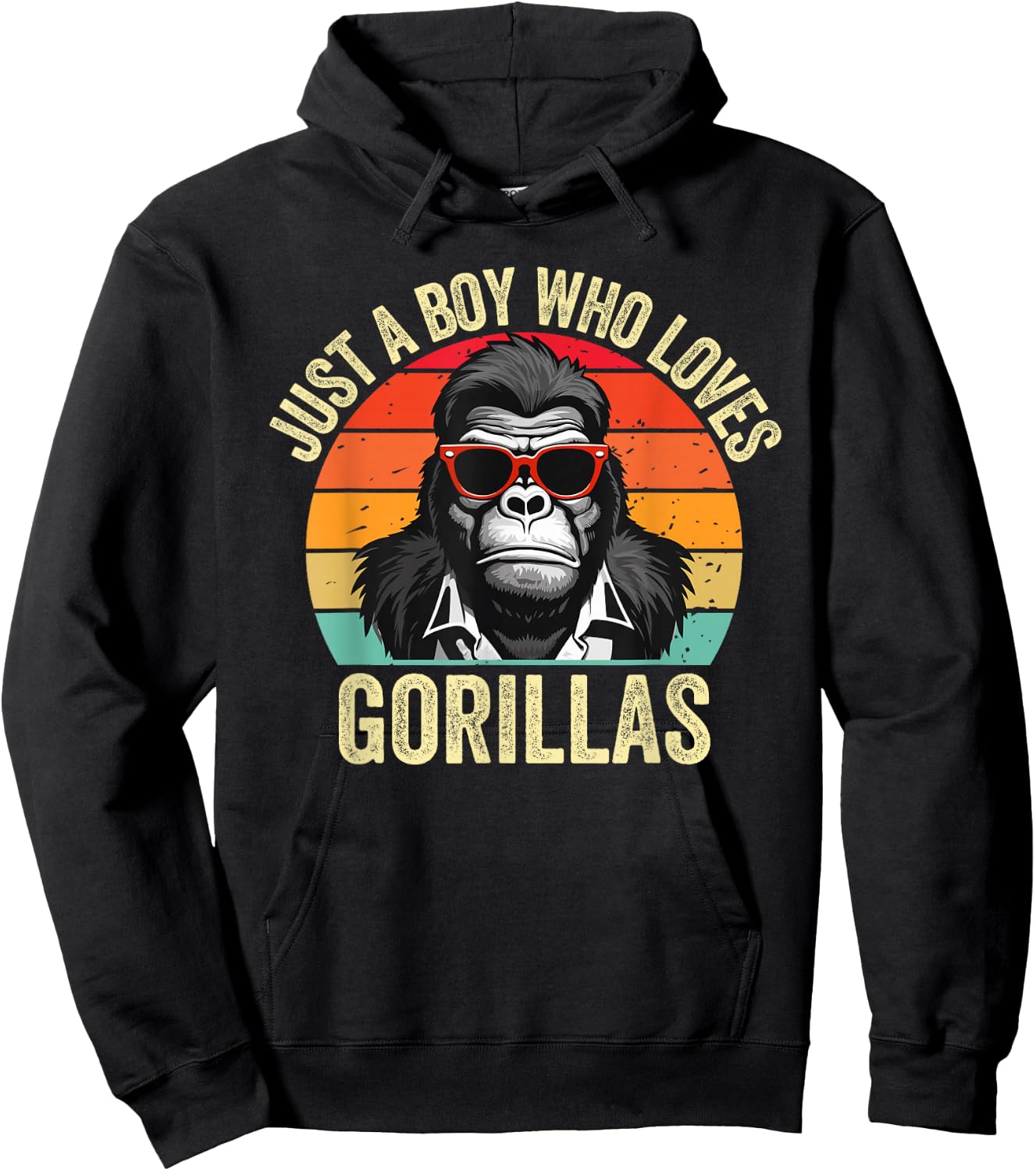 Just A Boy Who Loves Gorillas Kids Retro Gorilla Sunglasses Hoodie - Hoodie | Black