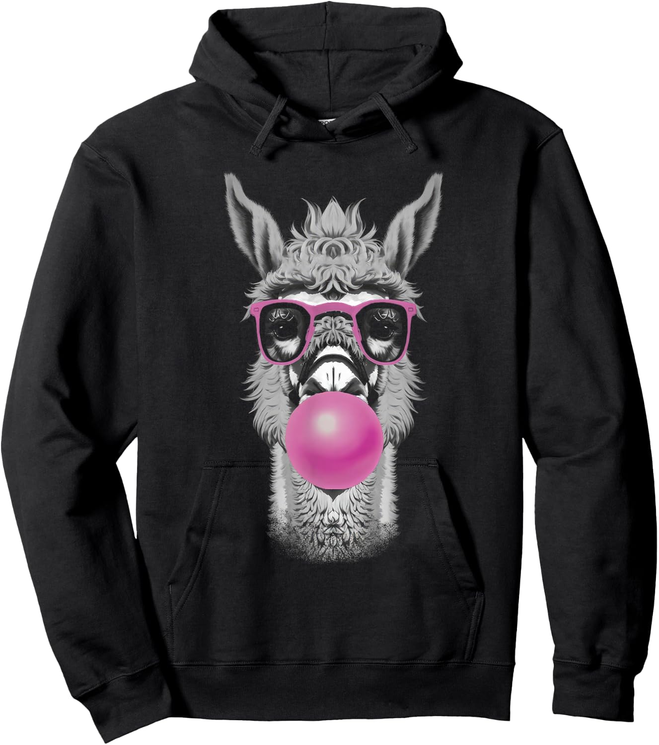 Funny Bubblegum Llama Pink Glasses and Bubble Gum Pop Hoodie - Hoodie | Black