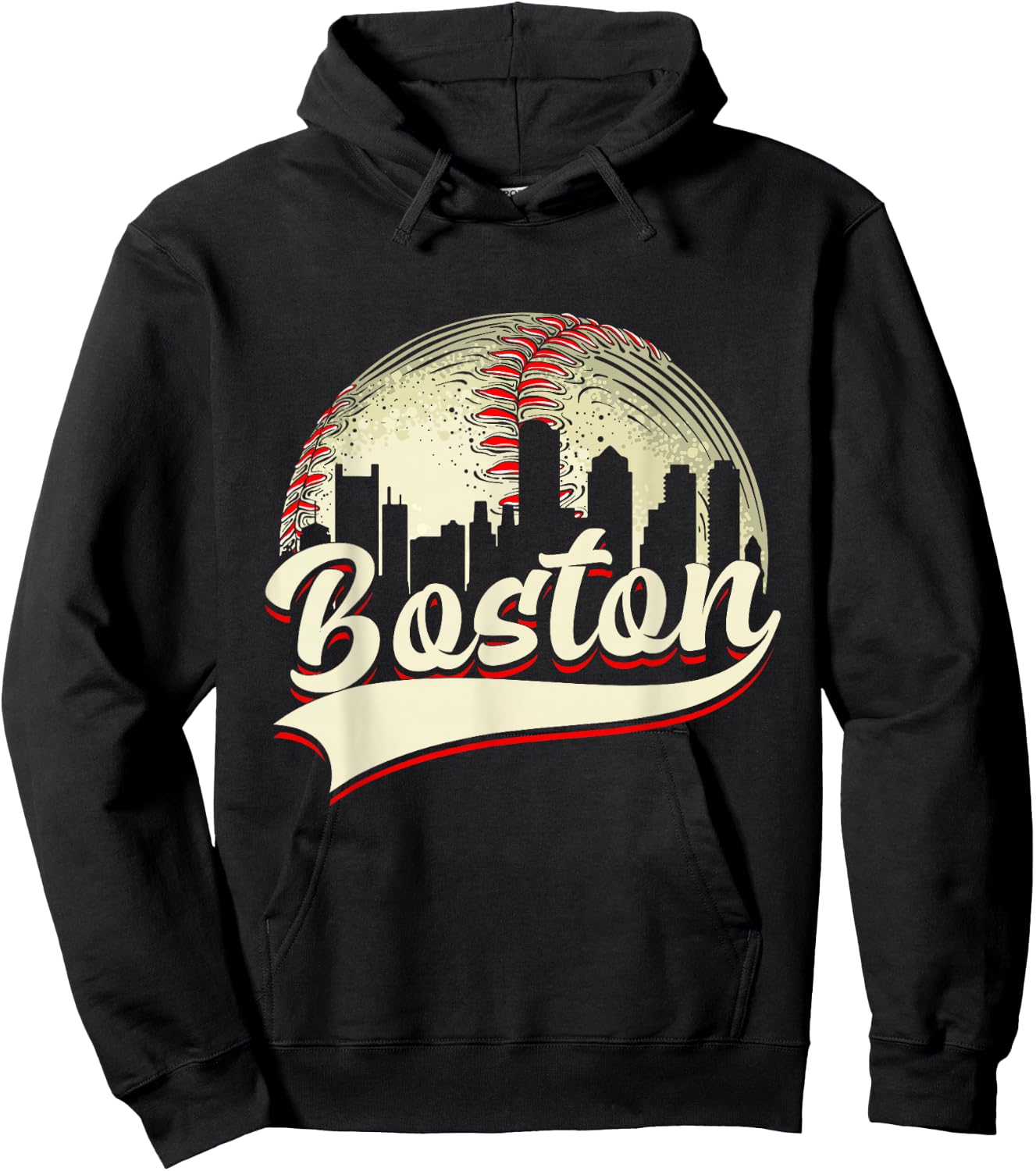 Boston Cityscape Graphic Baseball Lover Player and Fans Hoodie - Hoodie | Black