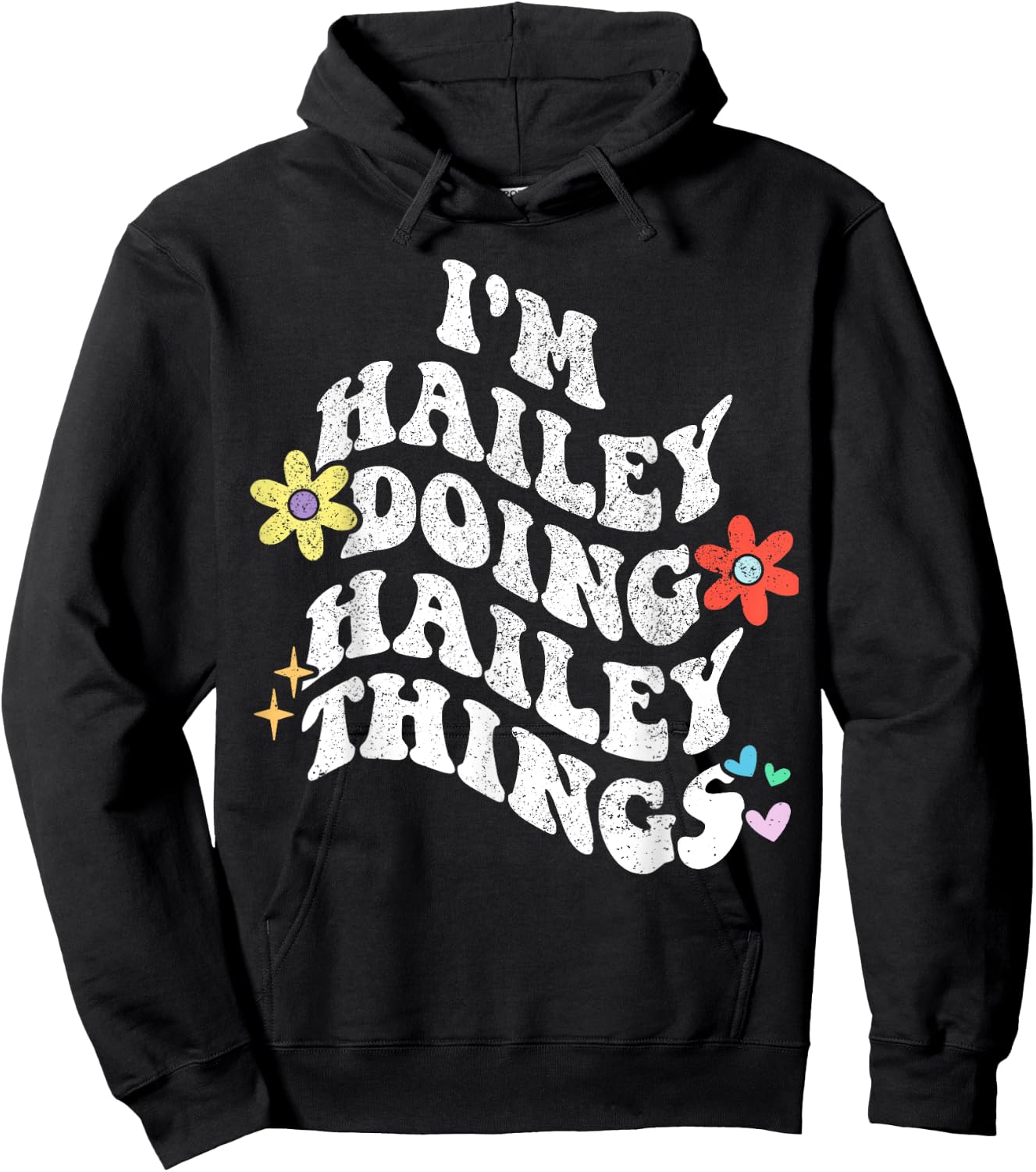 Personalized Name Mothers Day outfit Retro Groovy Im HAILEY Doing HAILEY Things Funny Mother's Hoodie - Hoodie | Black