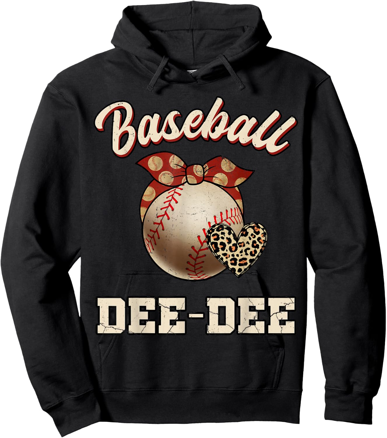 Baseball Dee-Dee Bandana Leopard Heart Fans Mother's Day Hoodie - Hoodie | Black