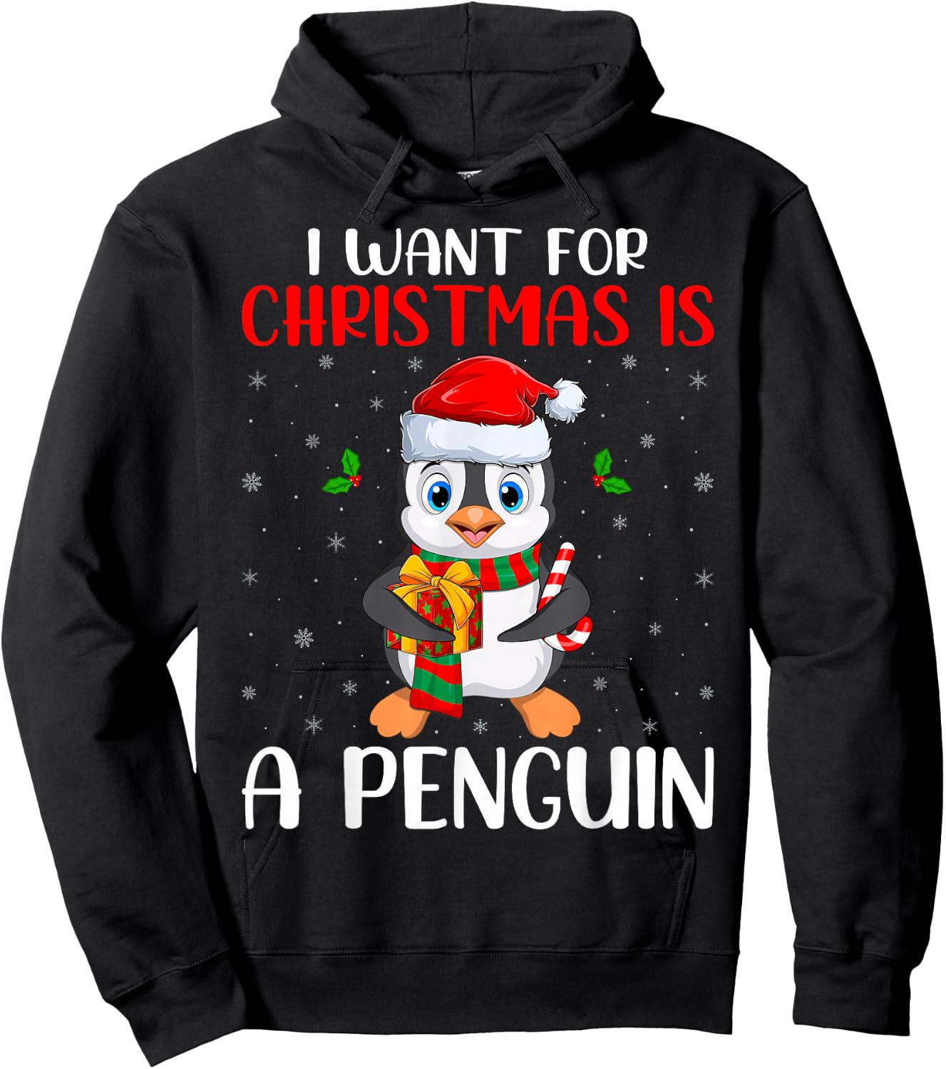 Penguin Lover -Adults Black Cartoon Christmas Birthday Modern Sweater Short Sleeve Hoodie - Hoodie | Black