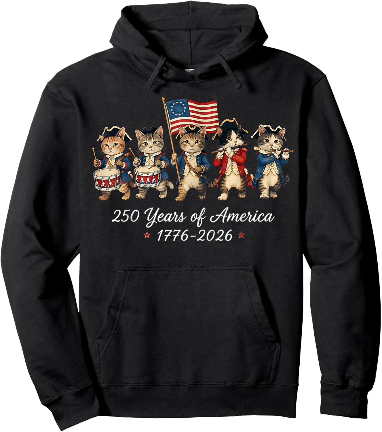 250 Years of America Cats Patriotic Cat Lover Hoodie - Hoodie | Black