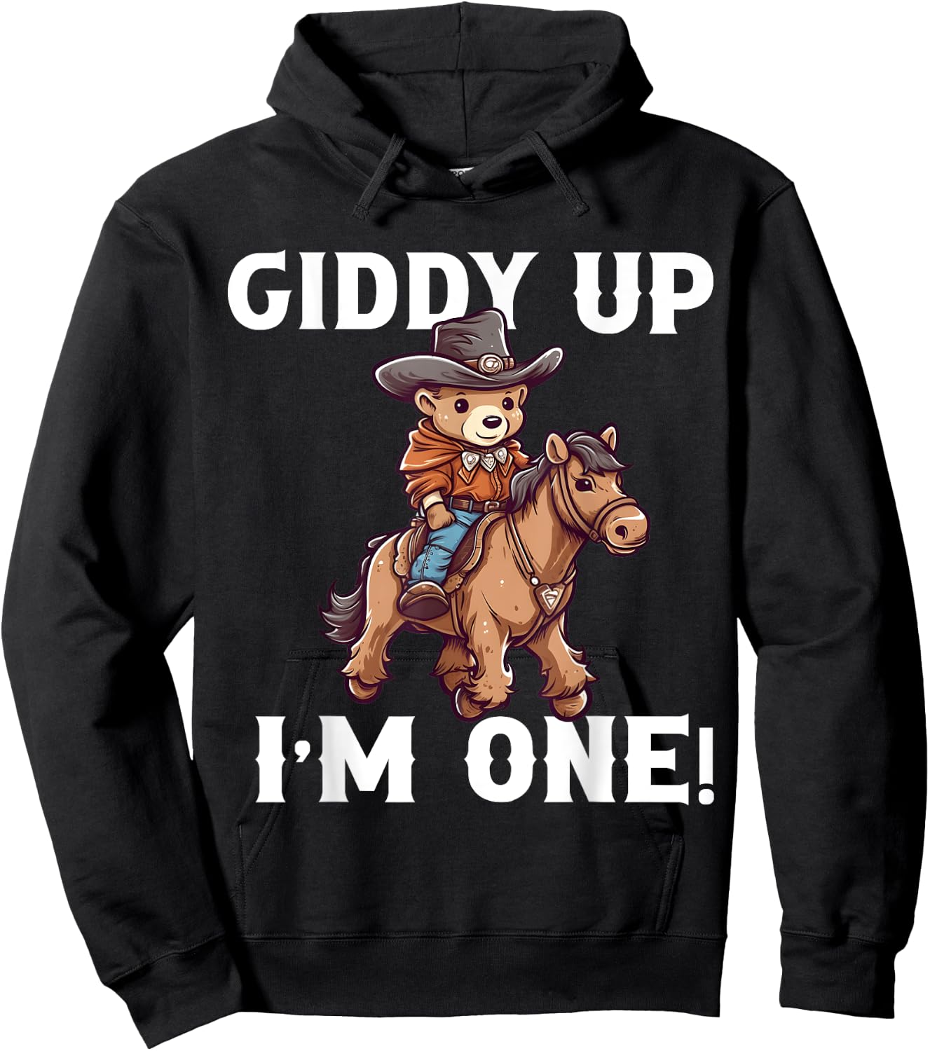 Cowboy 1st Birthday Teddy Bear Western Horse 1 Year Old Boy Hoodie - Hoodie | Black